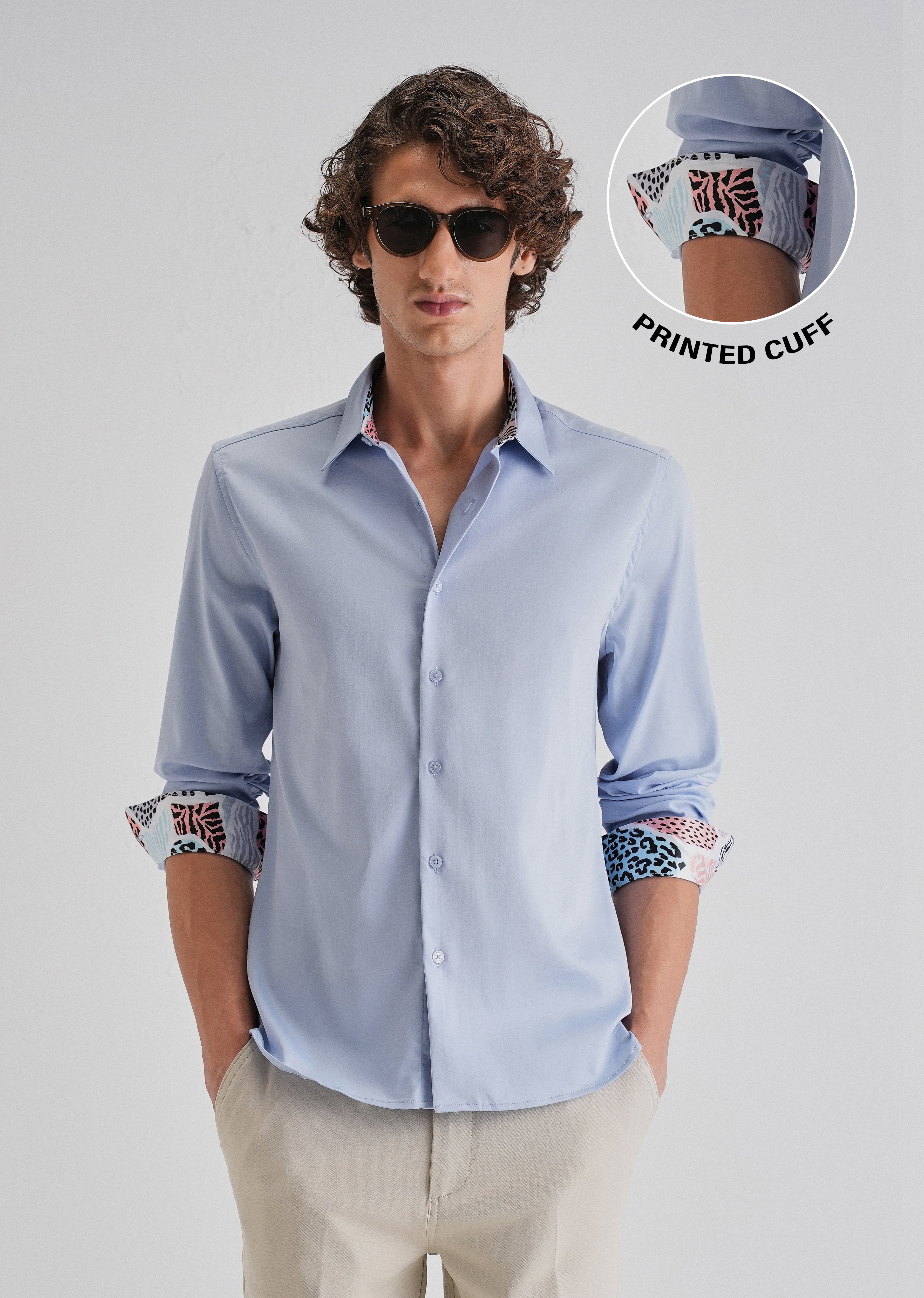Blue Printed Cuff Shirt