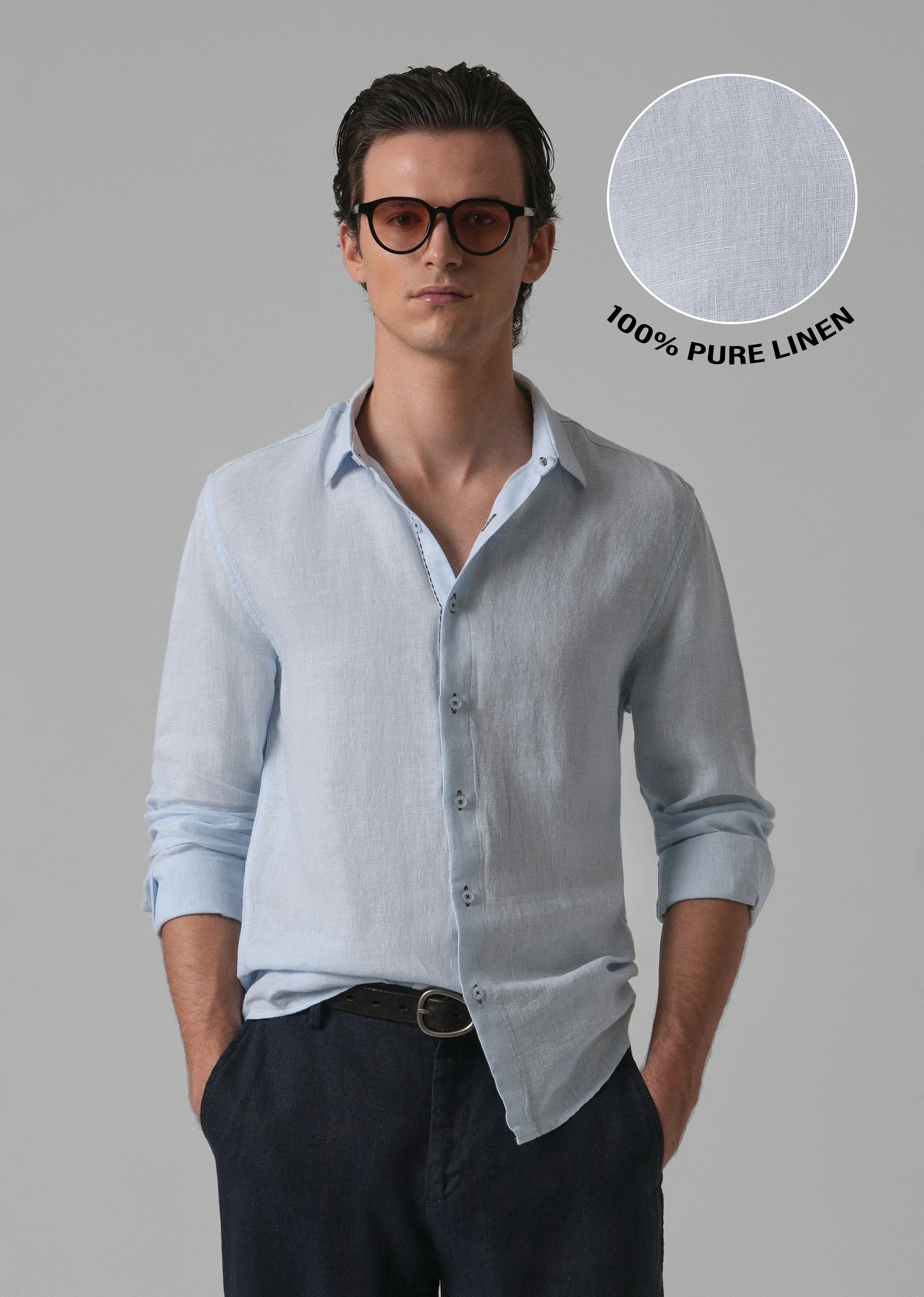 Blue Pure Linen Shirt