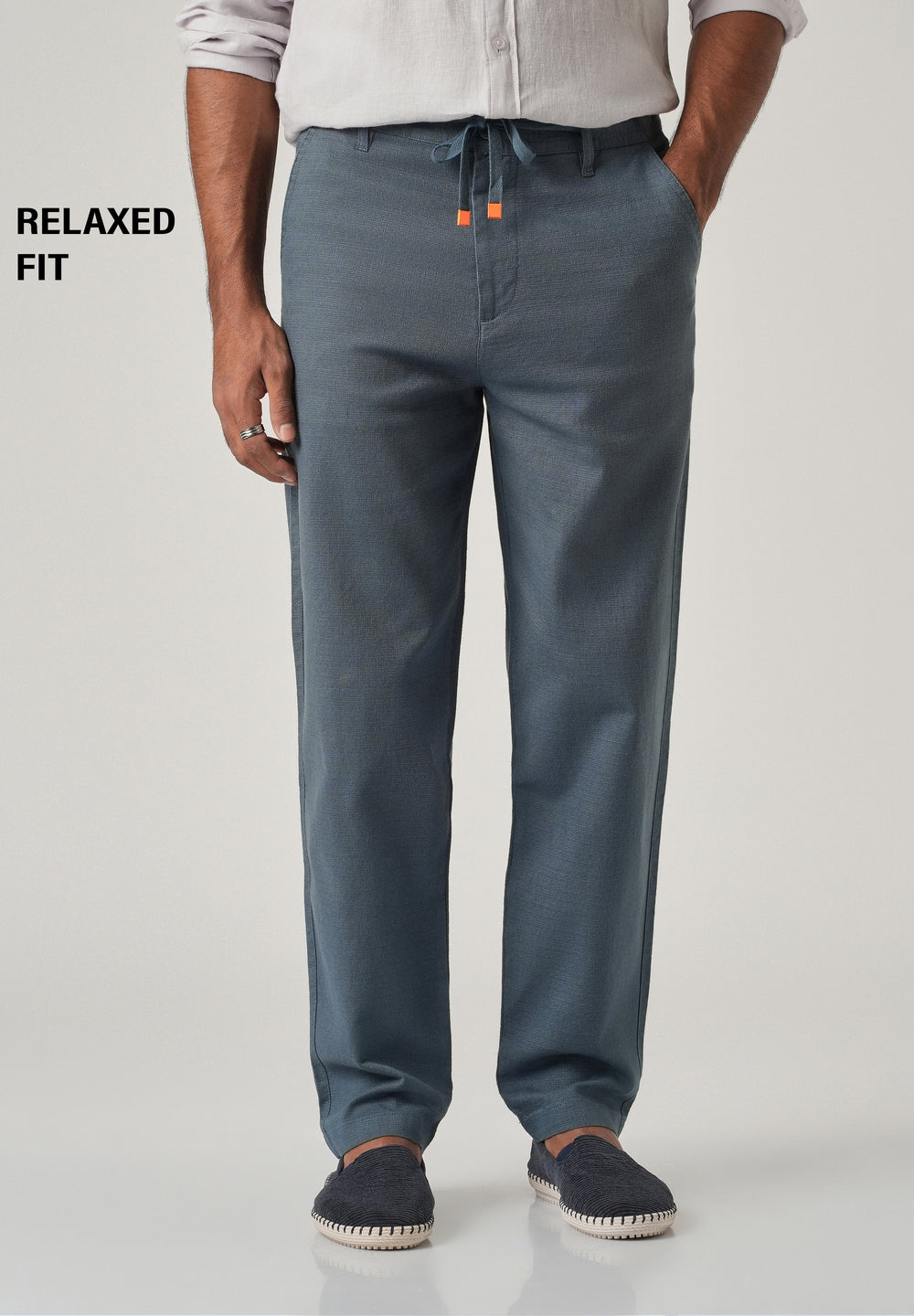 Blue Linen-Look Cotton Trousers