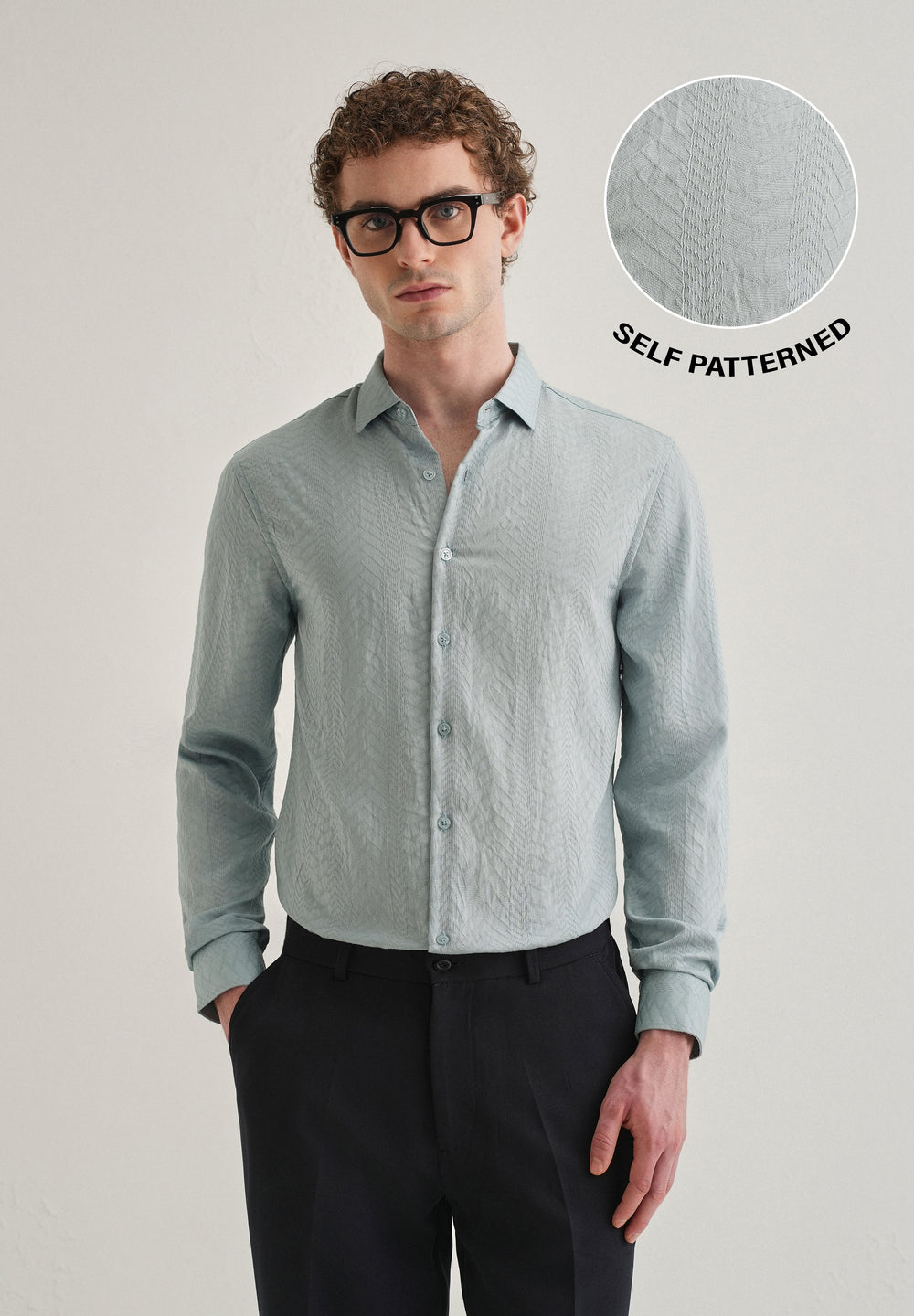 Blue Self Patterned Shirt
