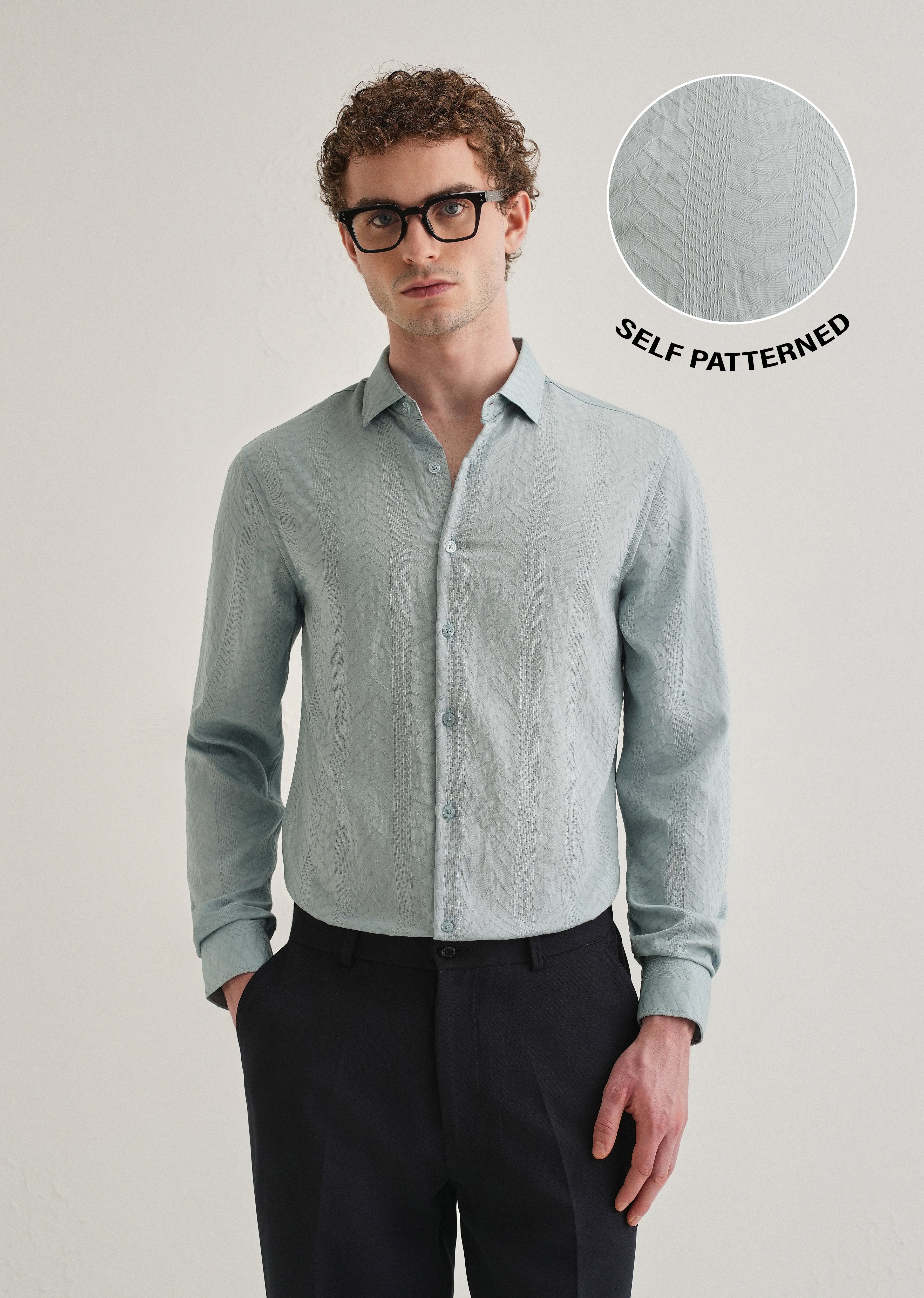 Blue Self Patterned Shirt