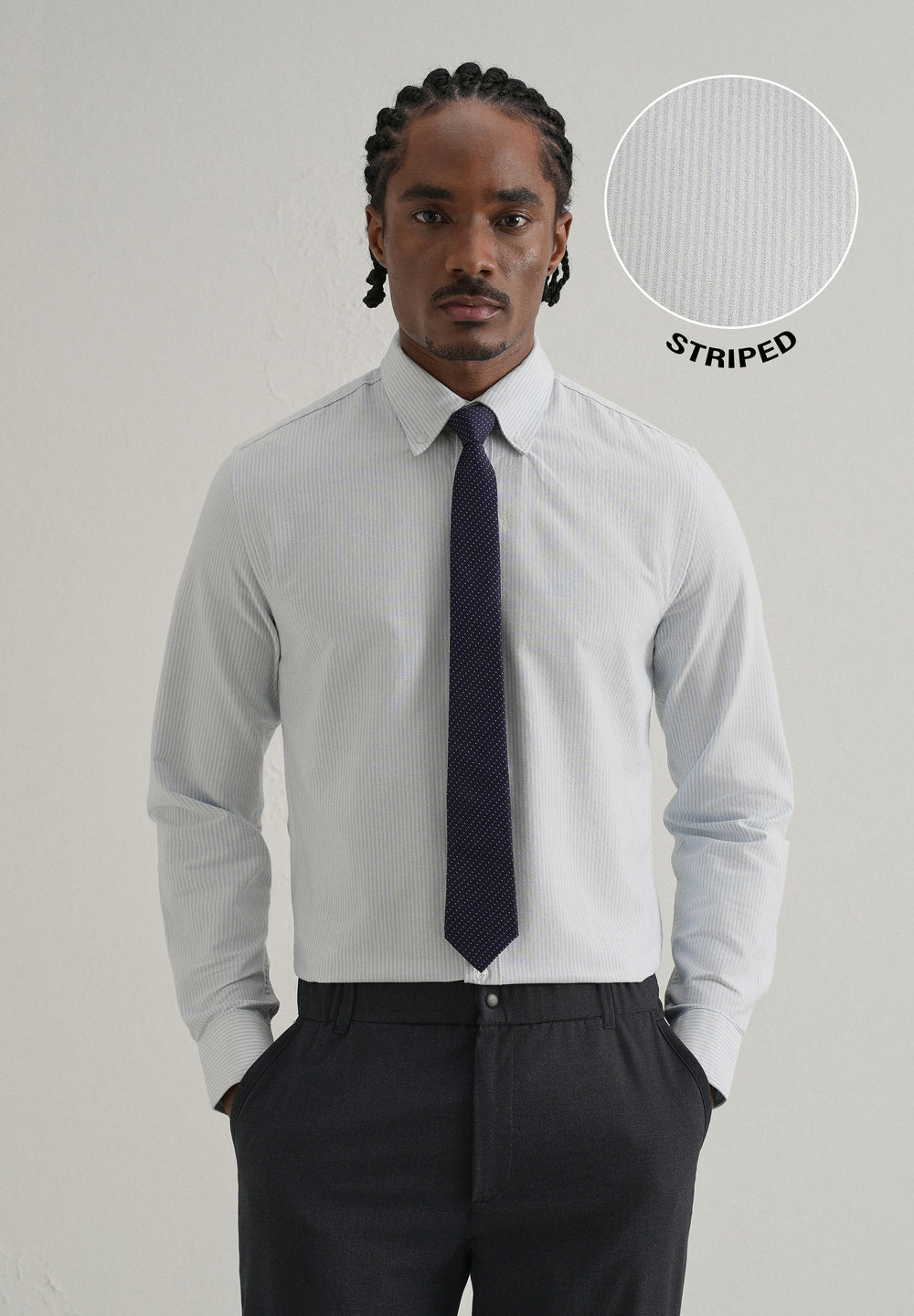 Blue Vertical Striped Cotton Shirt