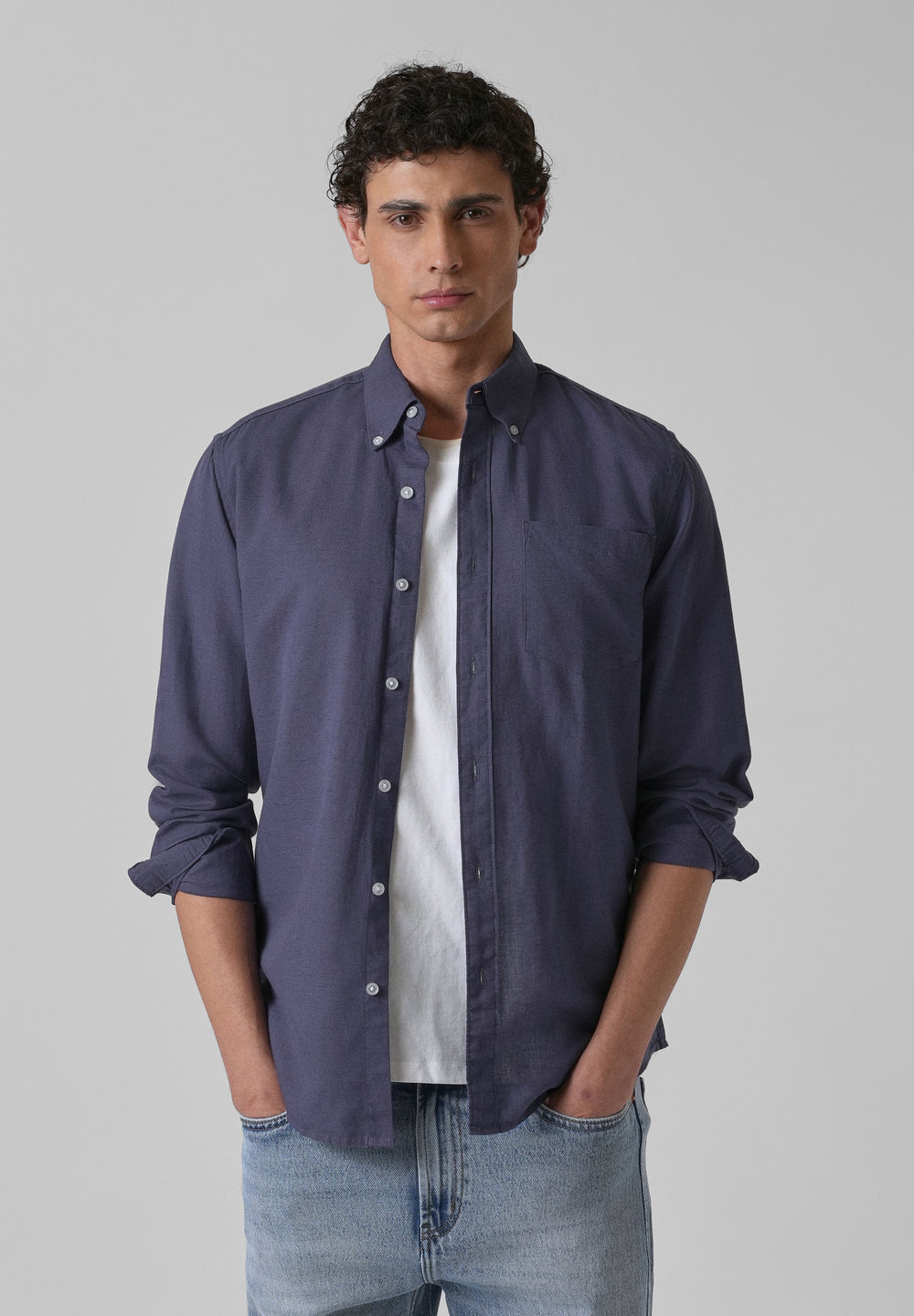 Blue Violet Cotton Linen Shirt