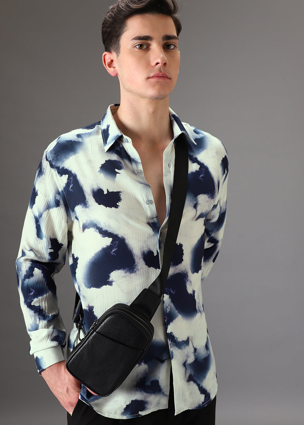 Blue Wash Crushed Printed Shirt