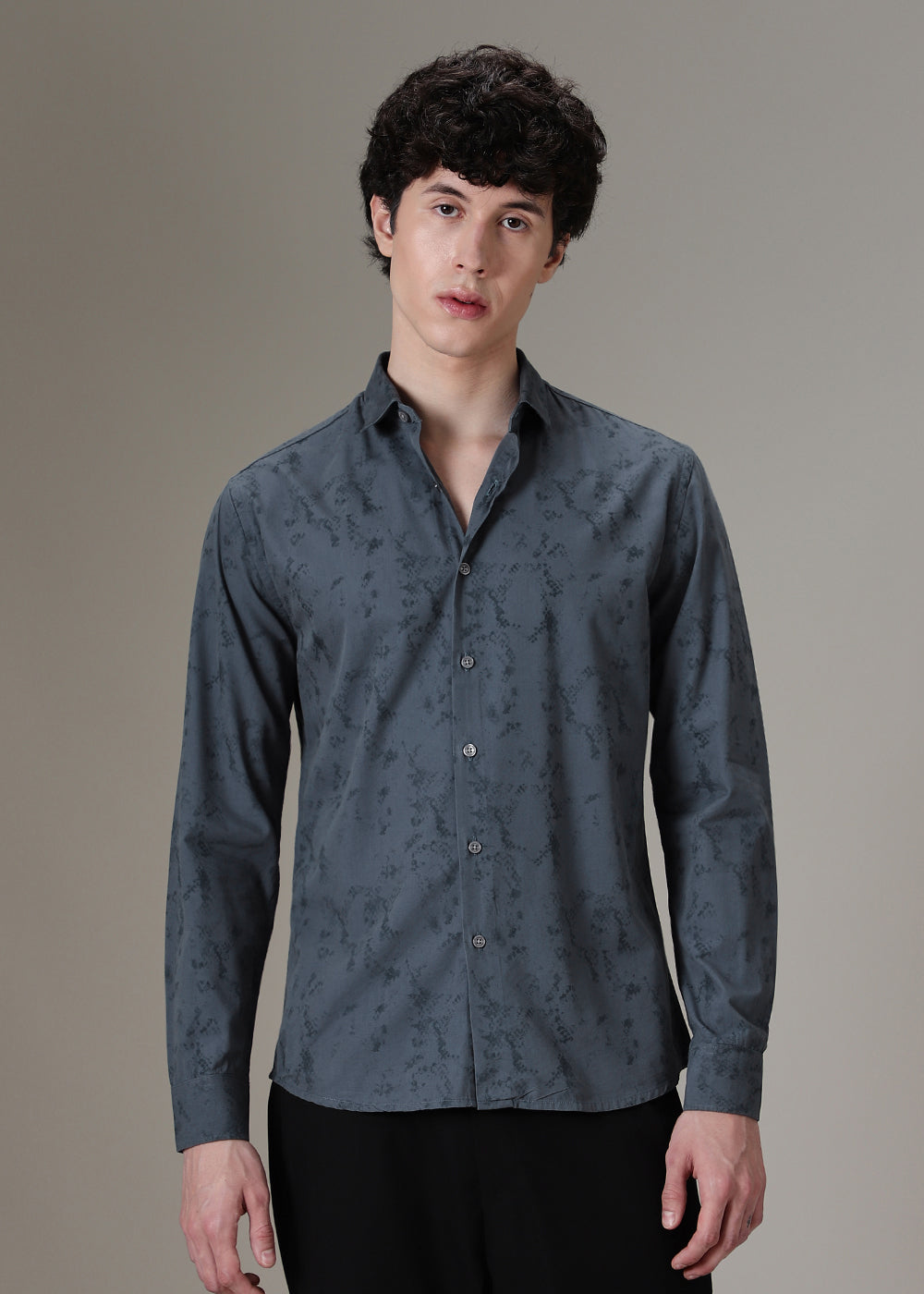 Bluish Grey Abstract Printed Shirt