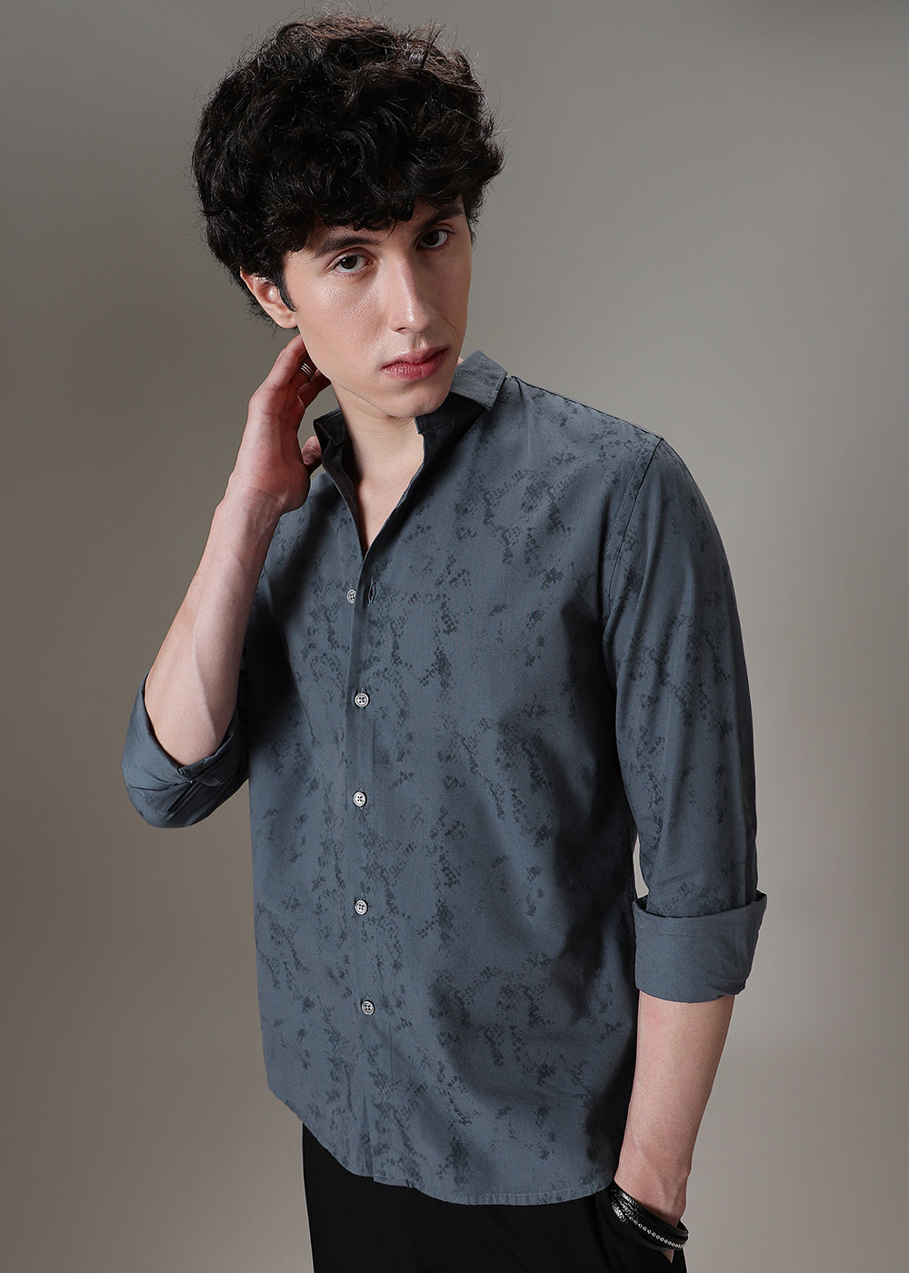 Bluish Grey Abstract Printed Shirt