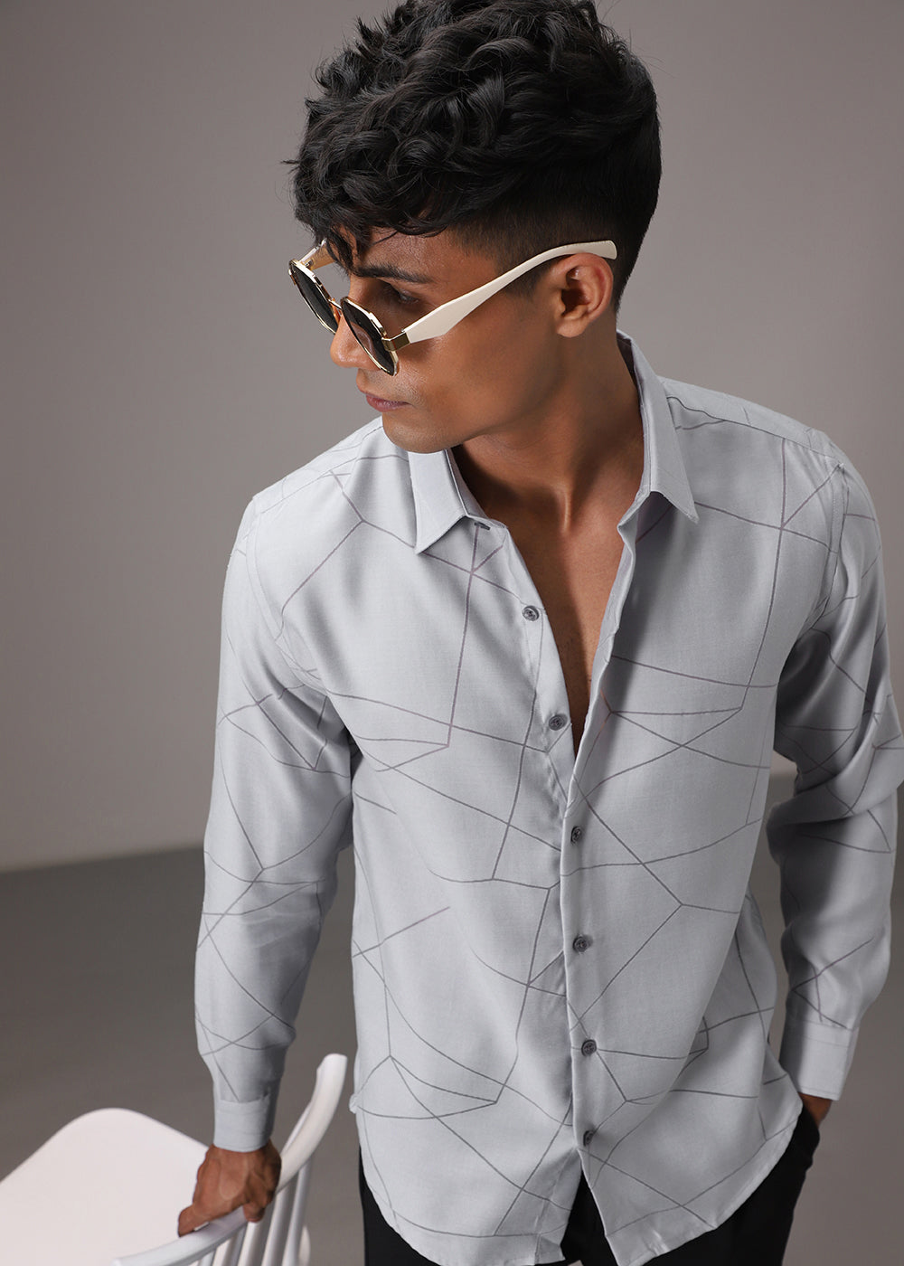 Bluish Grey Laser Cut Shirt