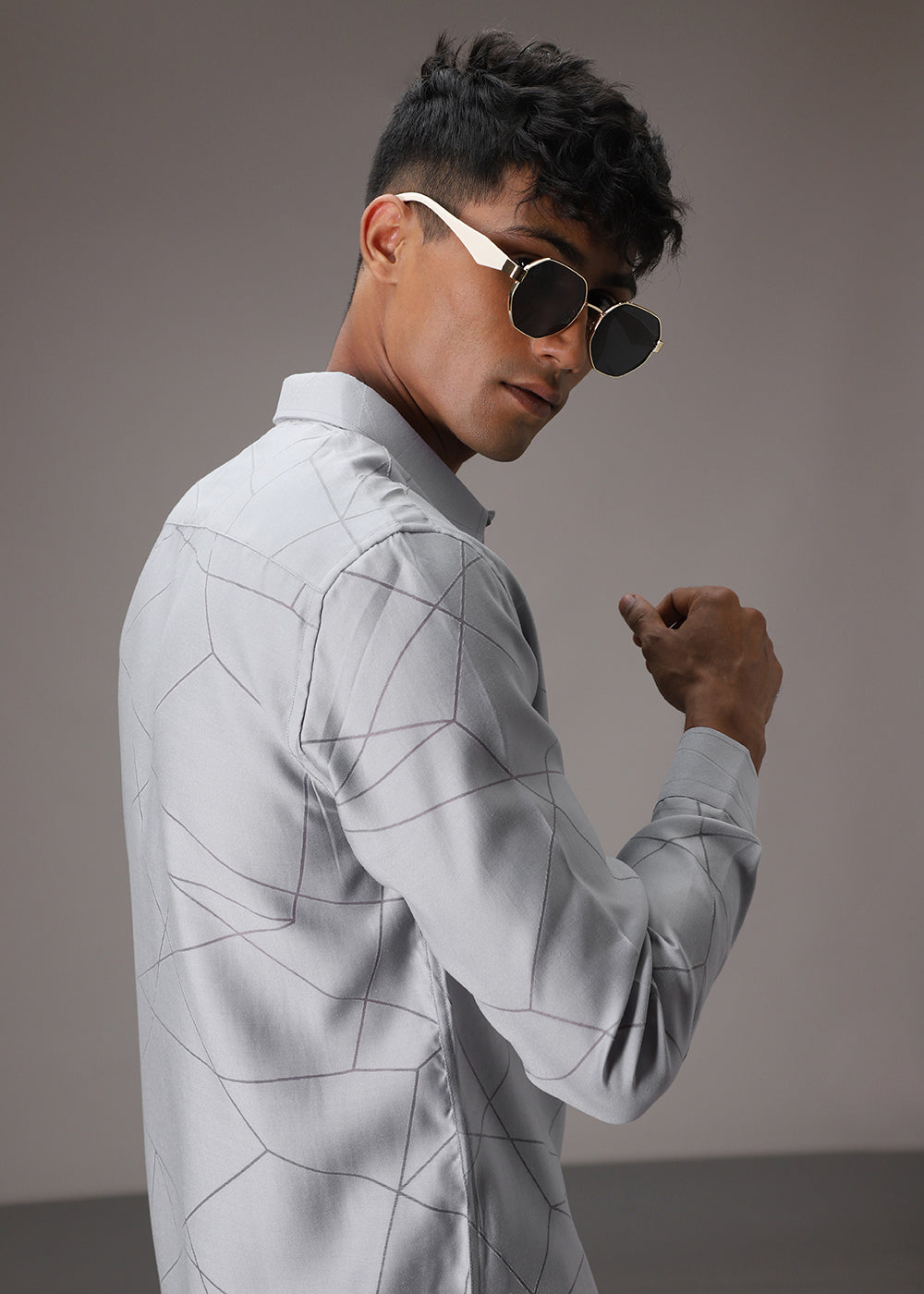 Bluish Grey Laser Cut Shirt