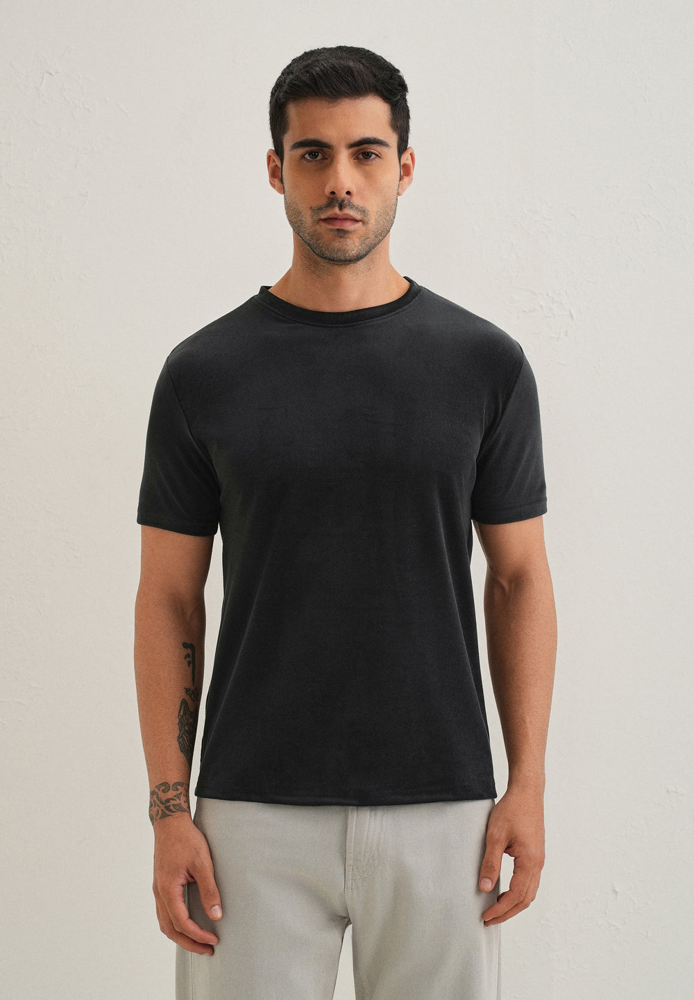 Bold Black Plain Suede T-shirt