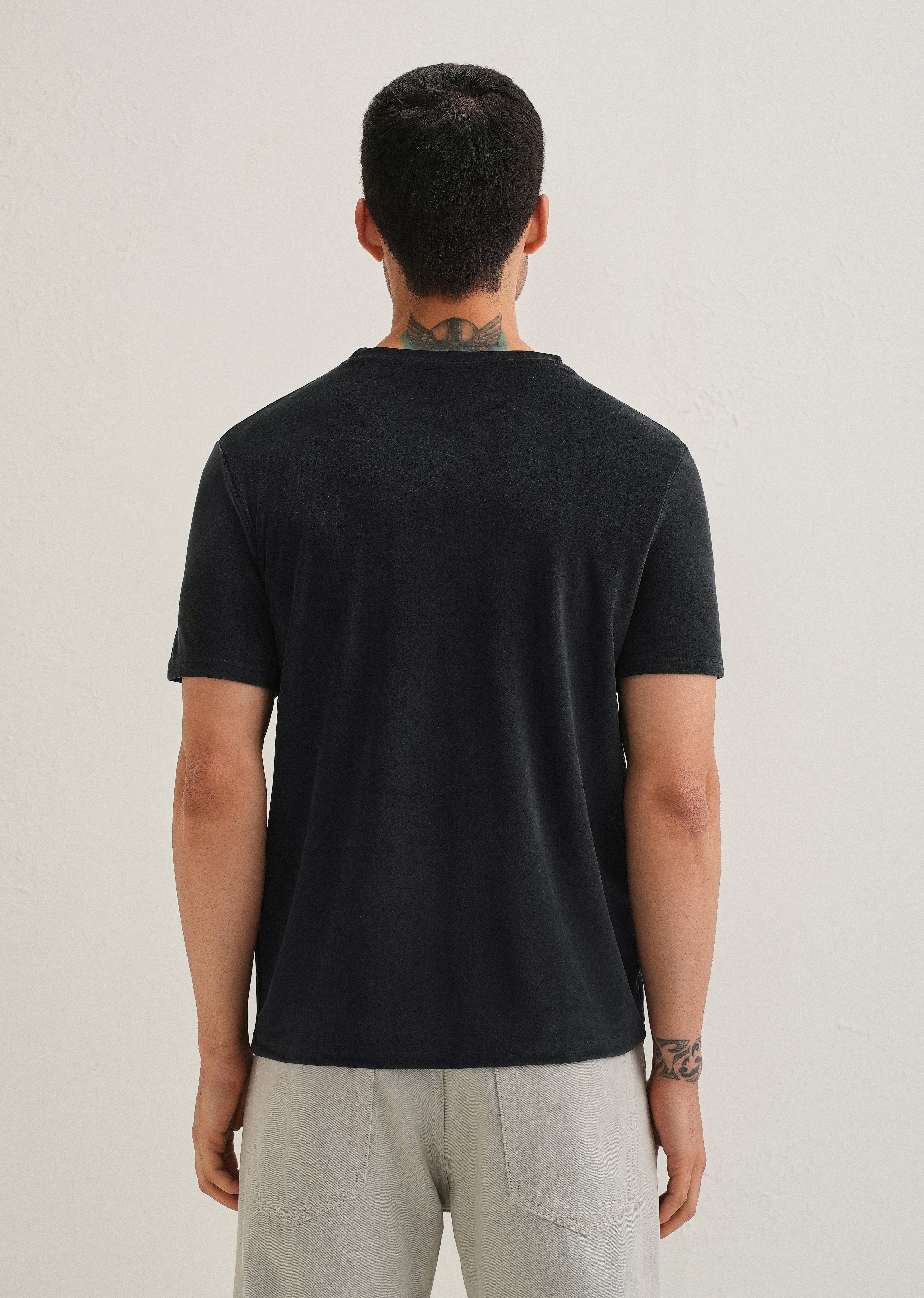 Bold Black Plain Suede T-shirt