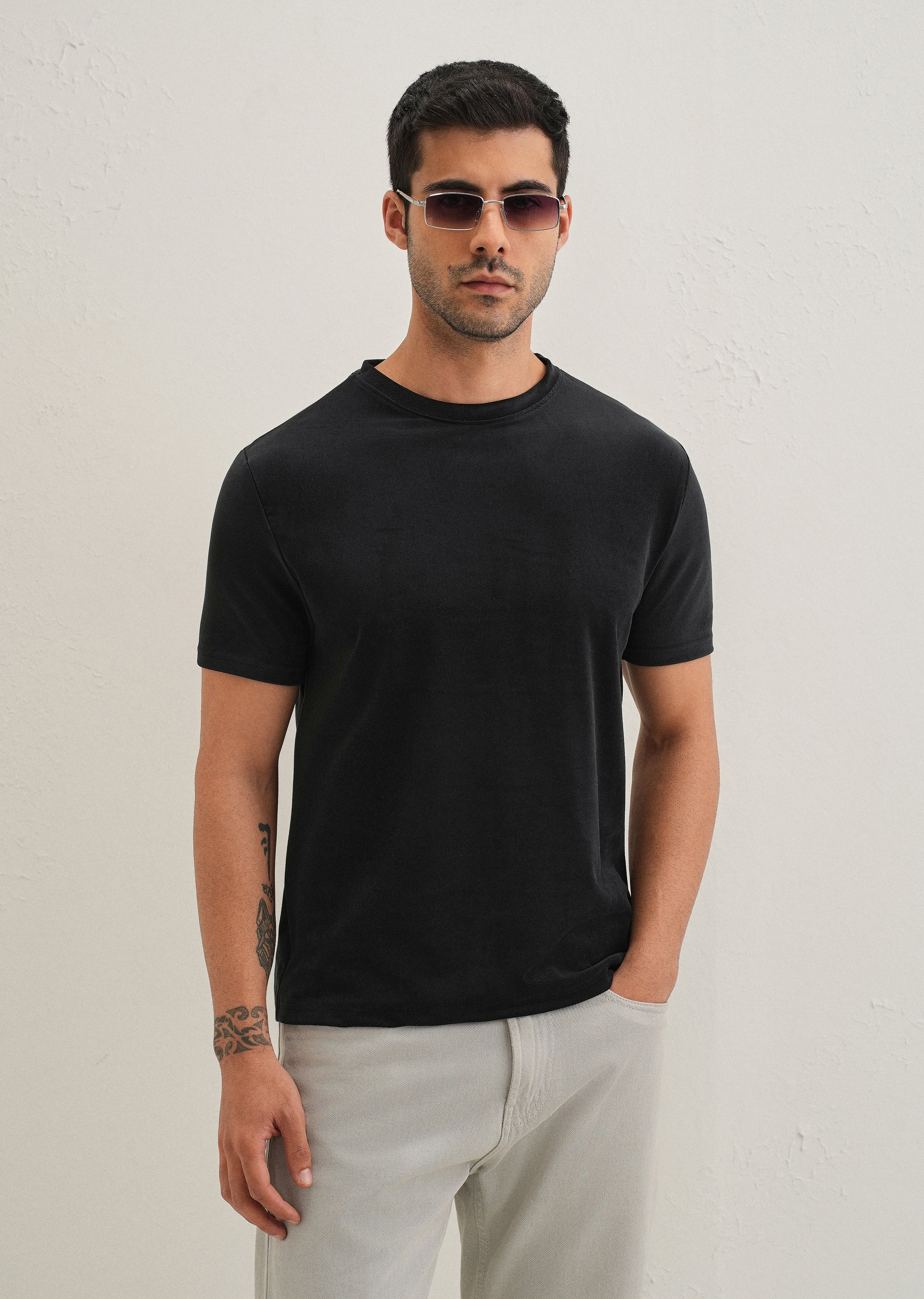 Bold Black Plain Suede T-shirt