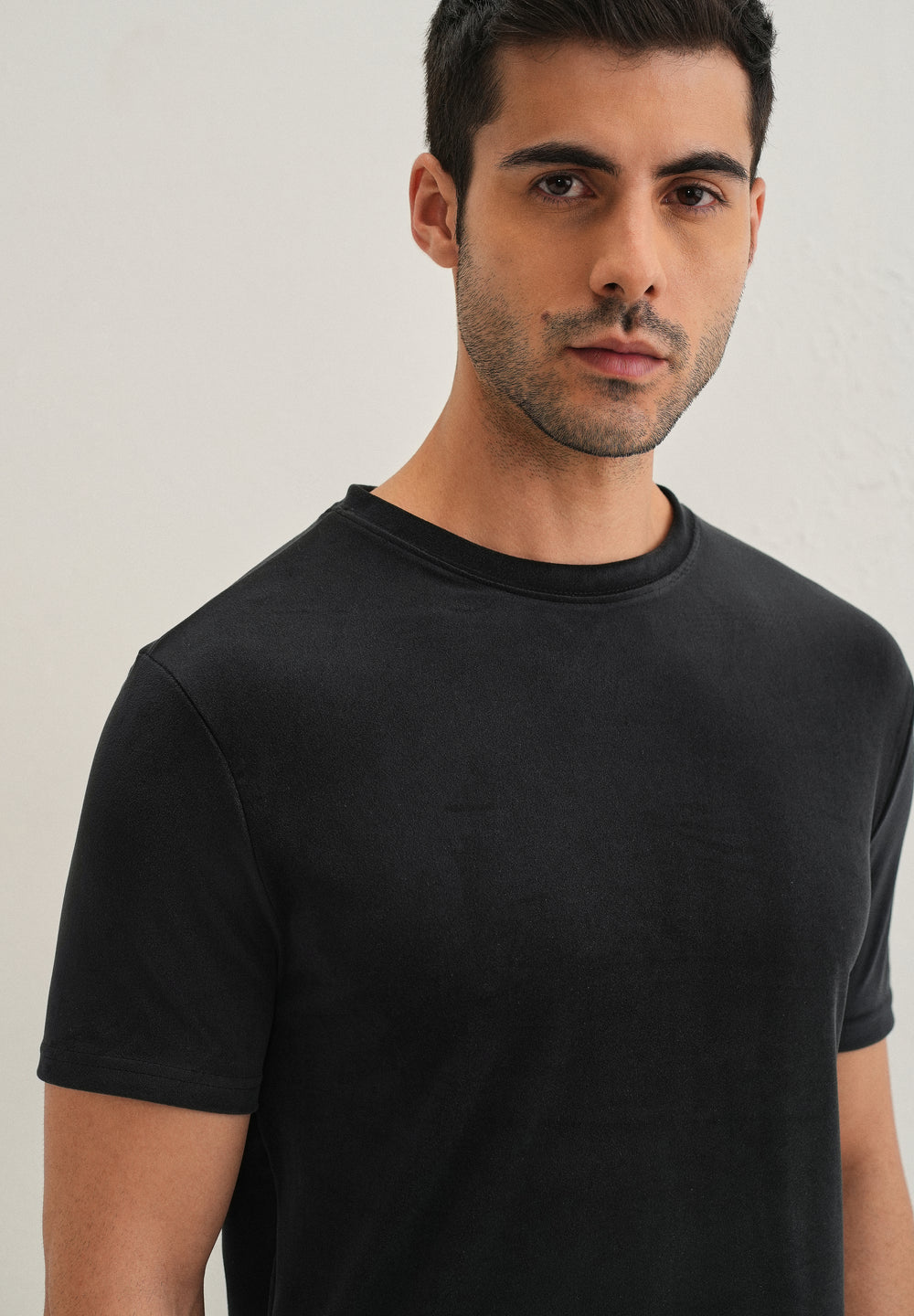 Bold Black Plain Suede T-shirt