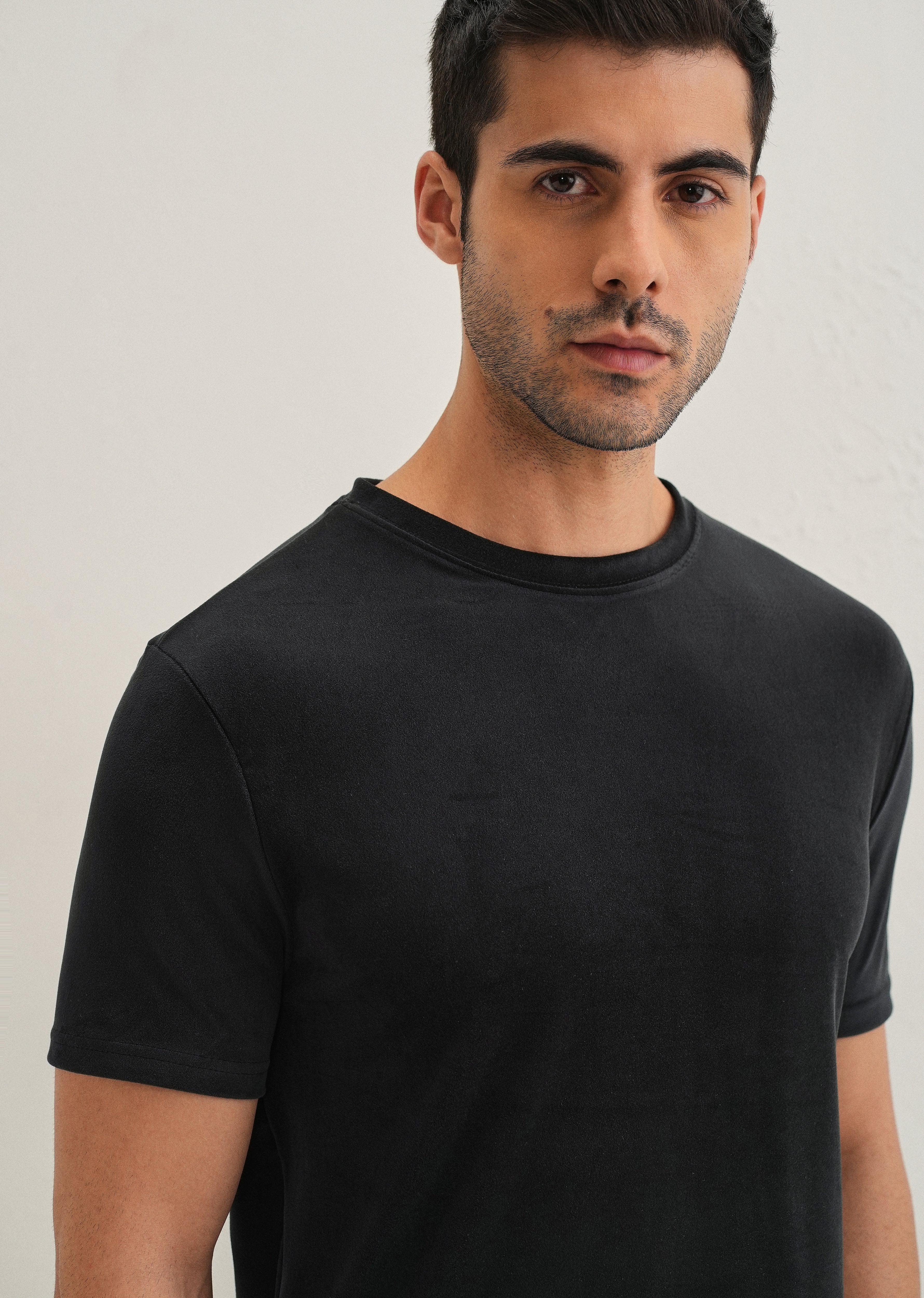 Bold Black Plain Suede T-shirt