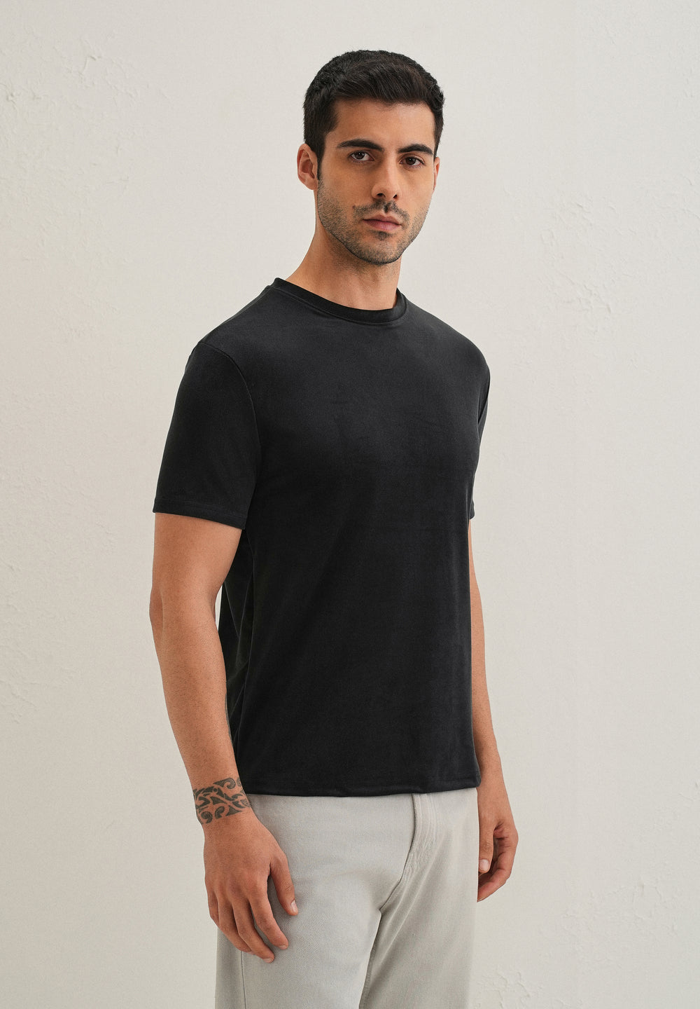 Bold Black Plain Suede T-shirt