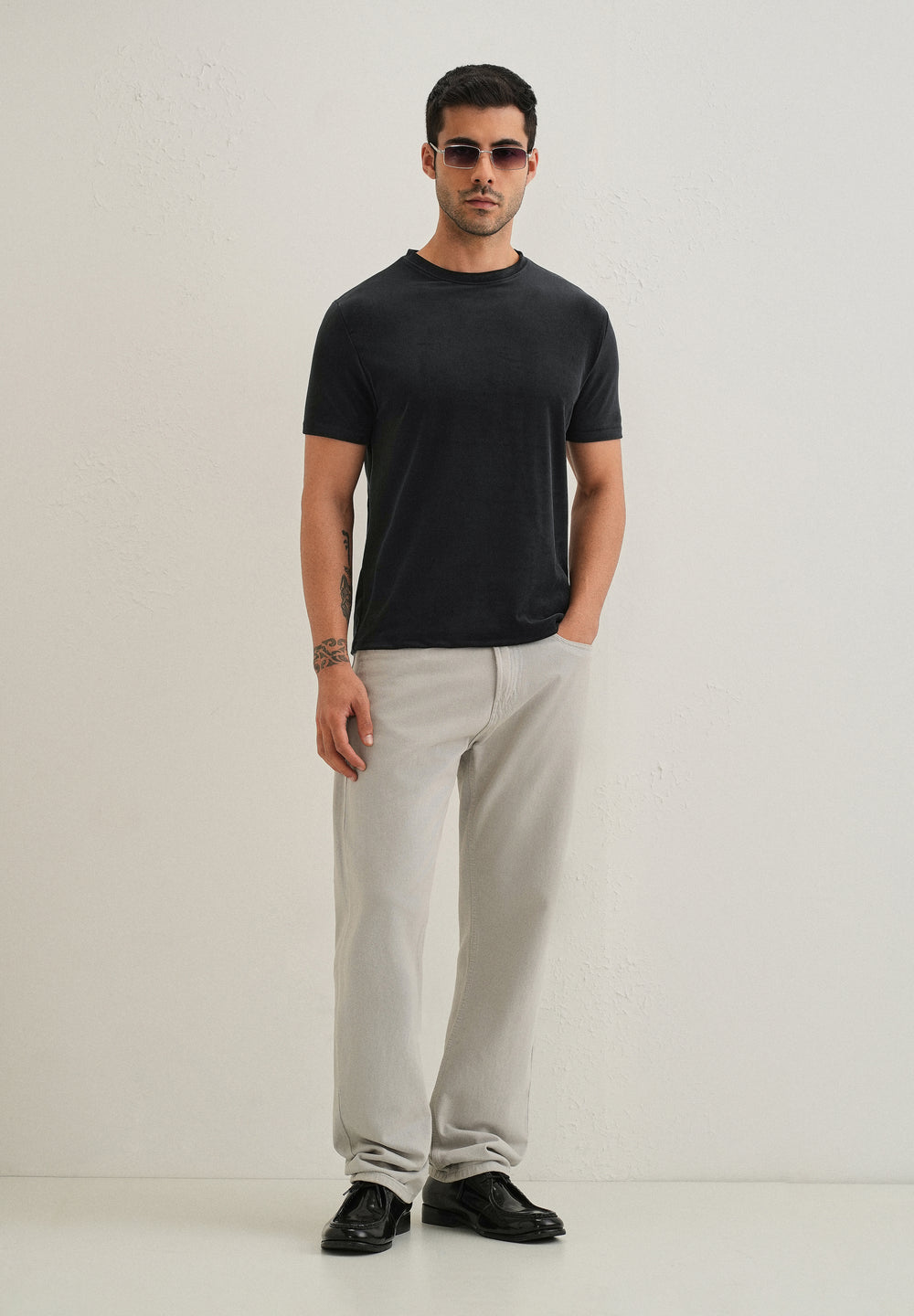 Bold Black Plain Suede T-shirt