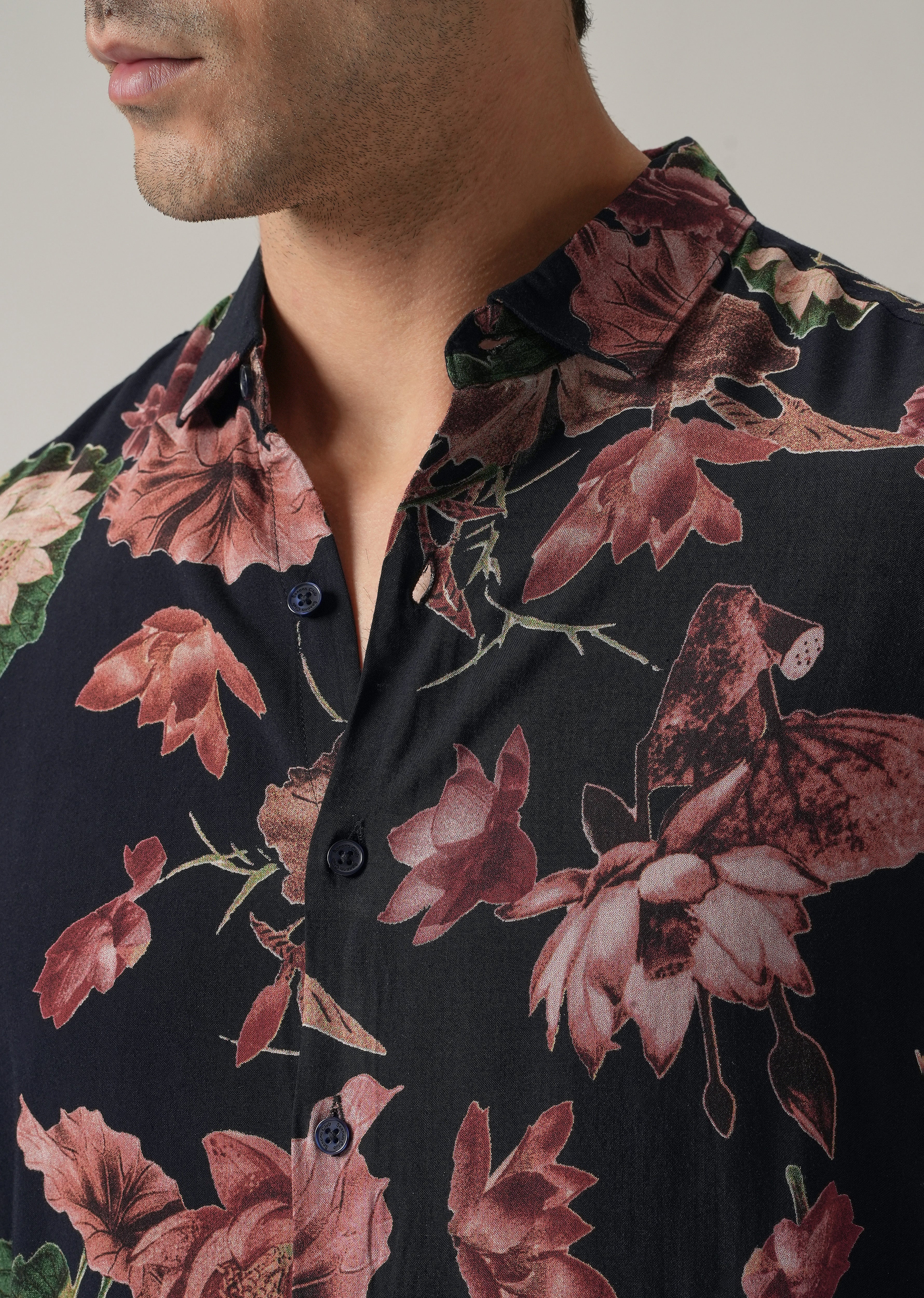 Bold Red Floral Print Feather Shirt