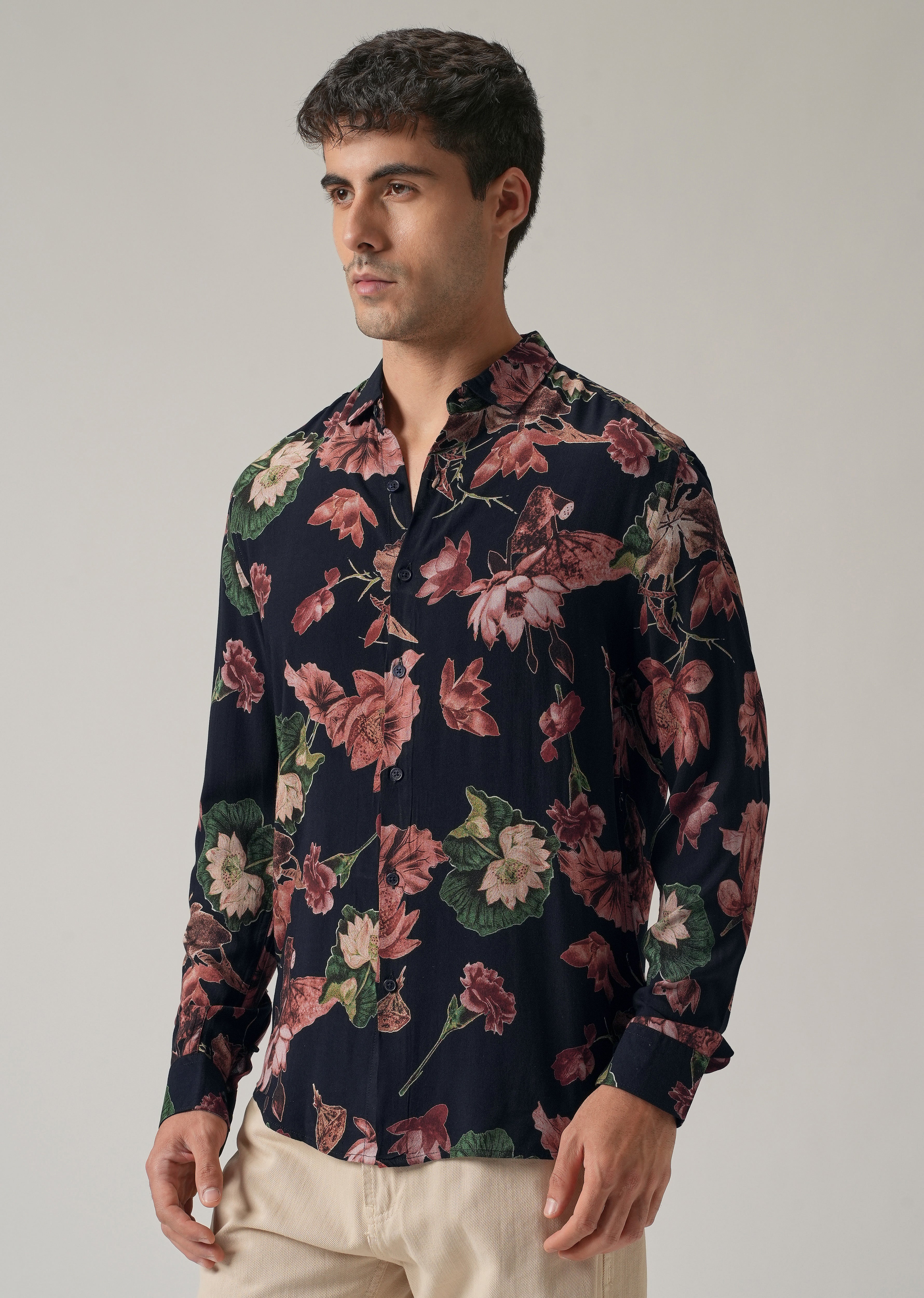 Bold Red Floral Print Feather Shirt