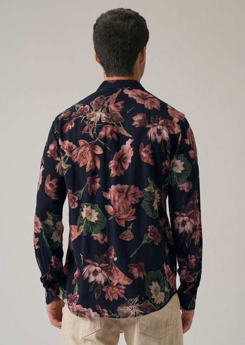 Bold Red Floral Print Feather Shirt