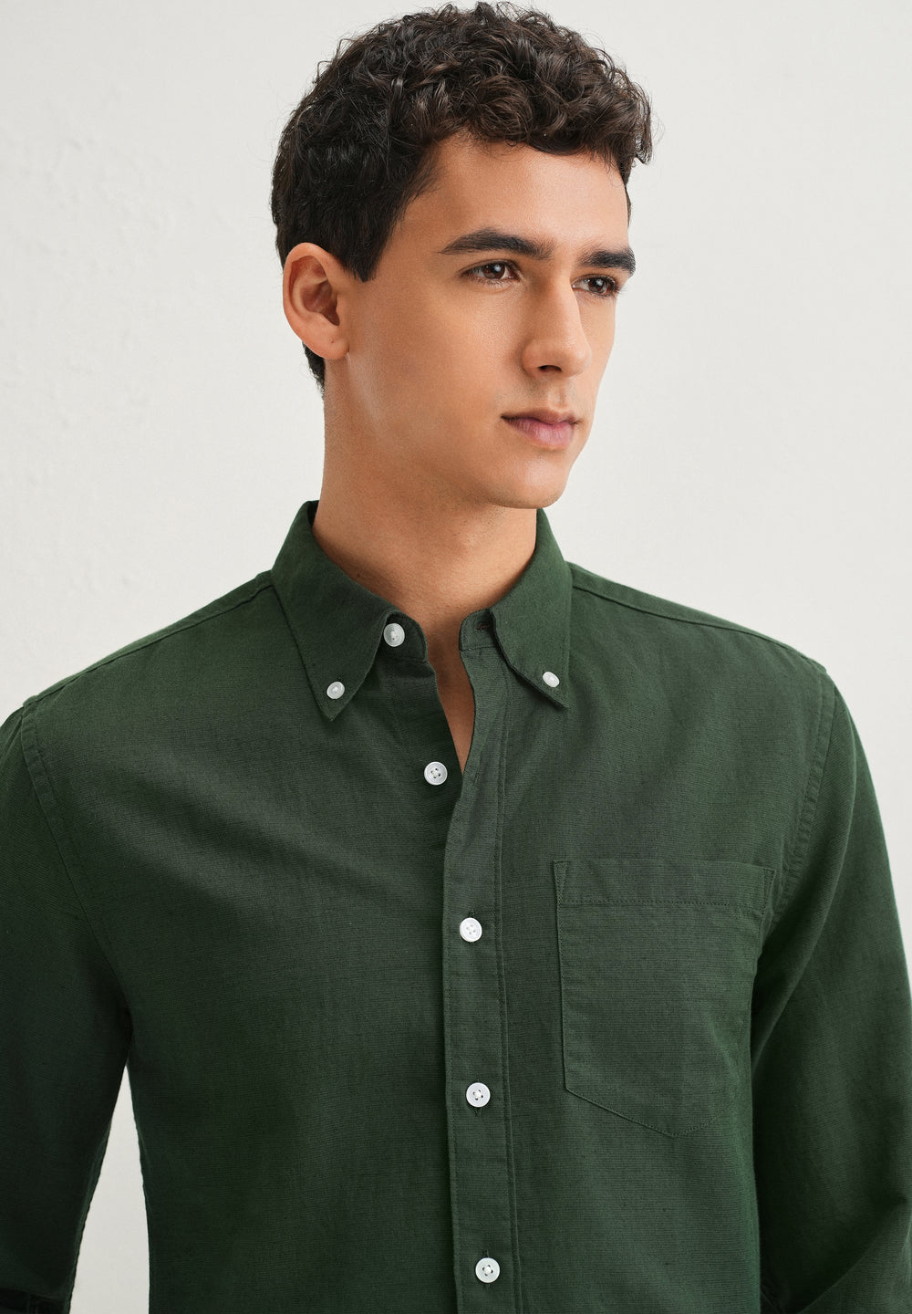 Bottle Green Cotton Linen Shirt