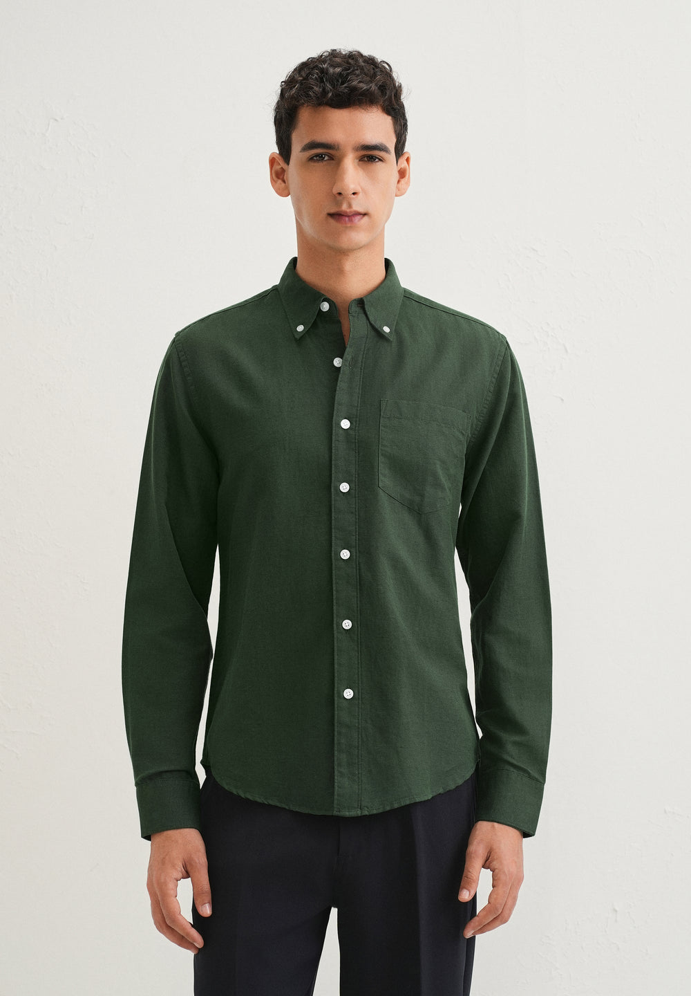 Bottle Green Cotton Linen Shirt
