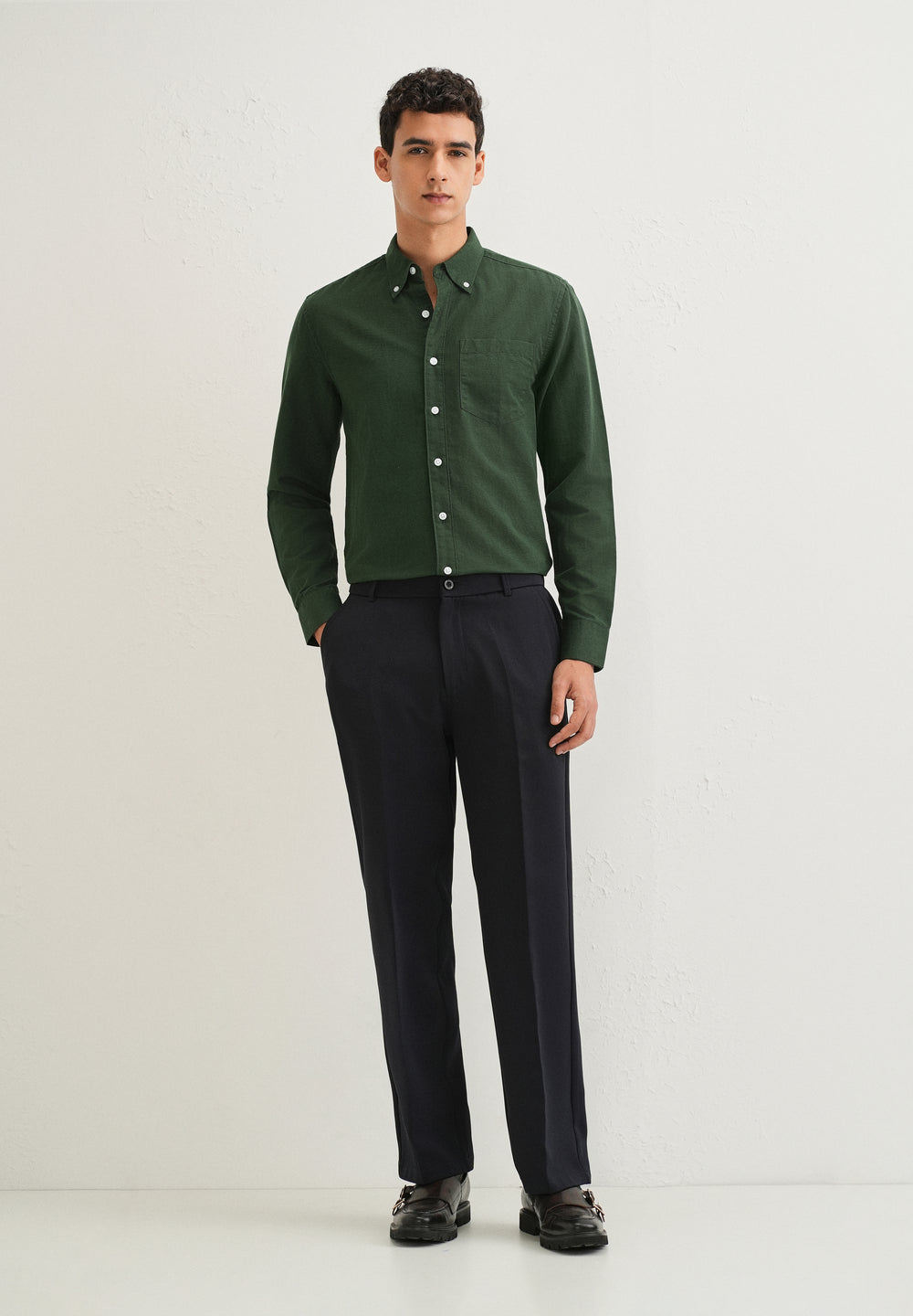 Bottle Green Cotton Linen Shirt