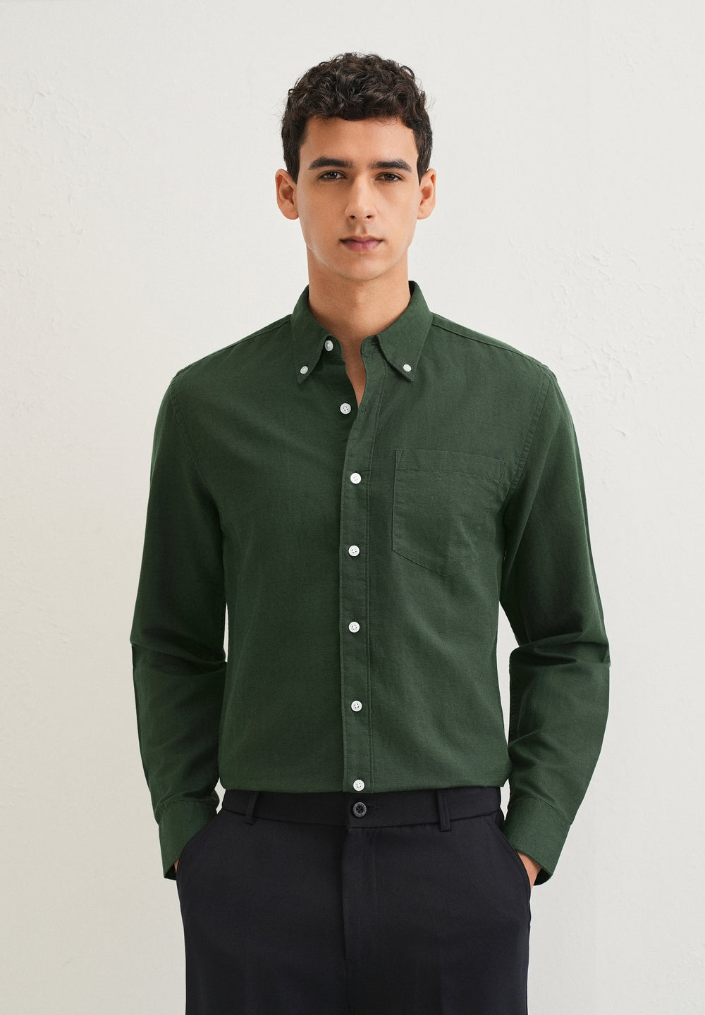 Bottle Green Cotton Linen Shirt