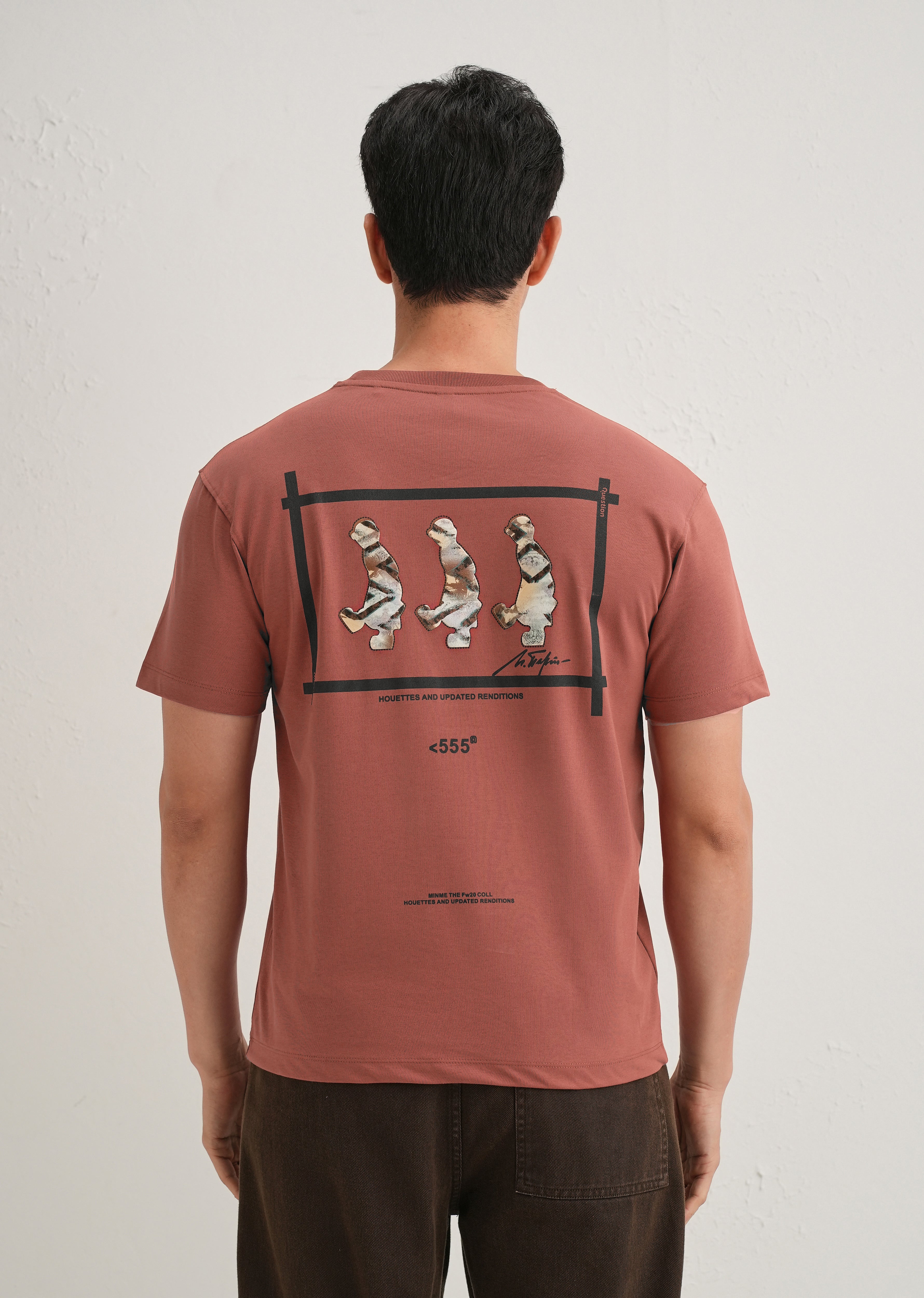 Brick Red Artistic Silhouette Back Print T- Shirt