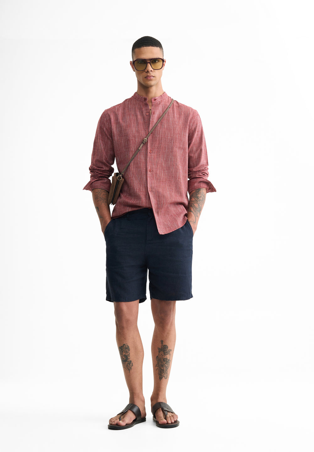 Brick Red Lyocell Cotton Stripe Shirt