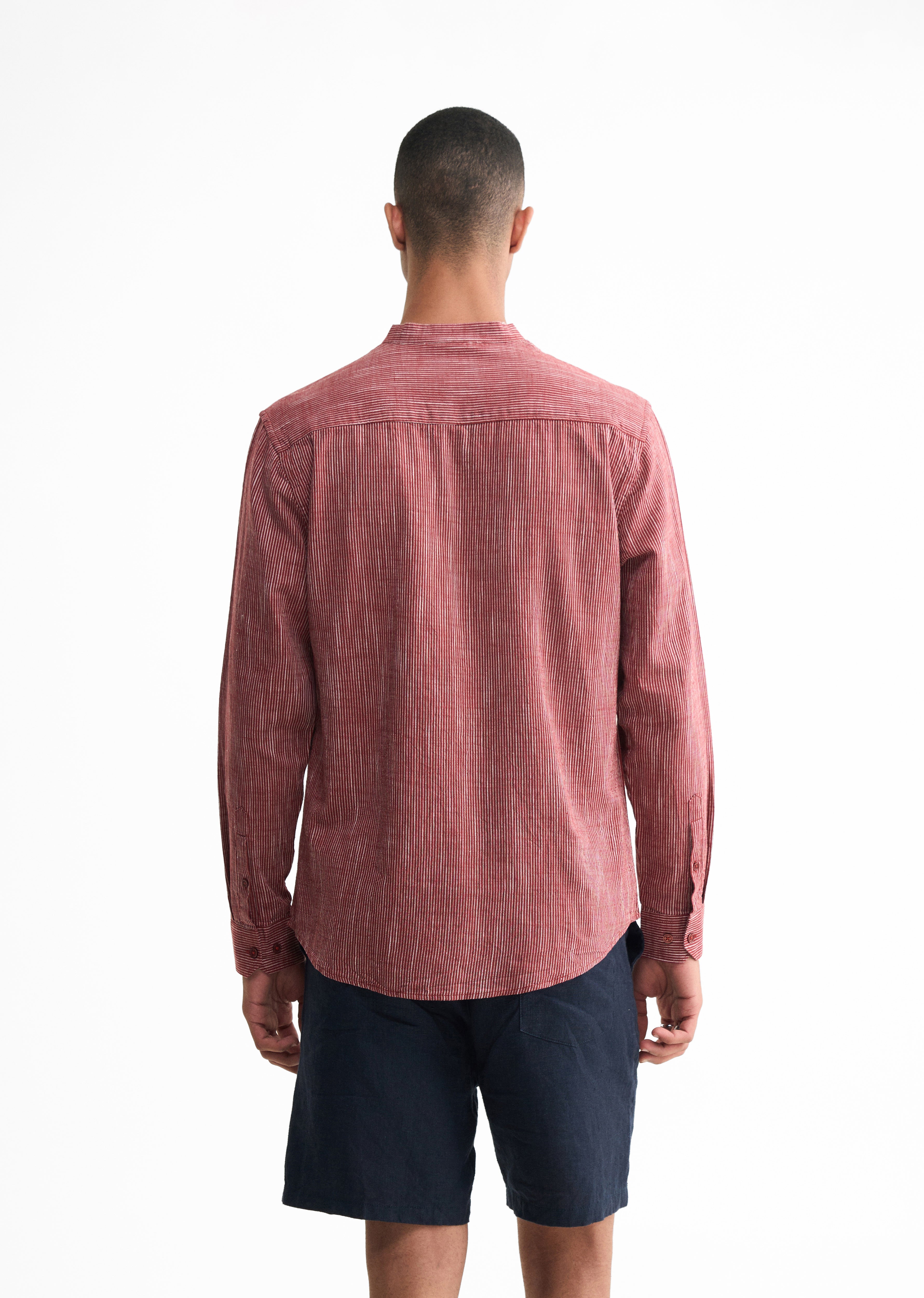 Brick Red Lyocell Cotton Stripe Shirt