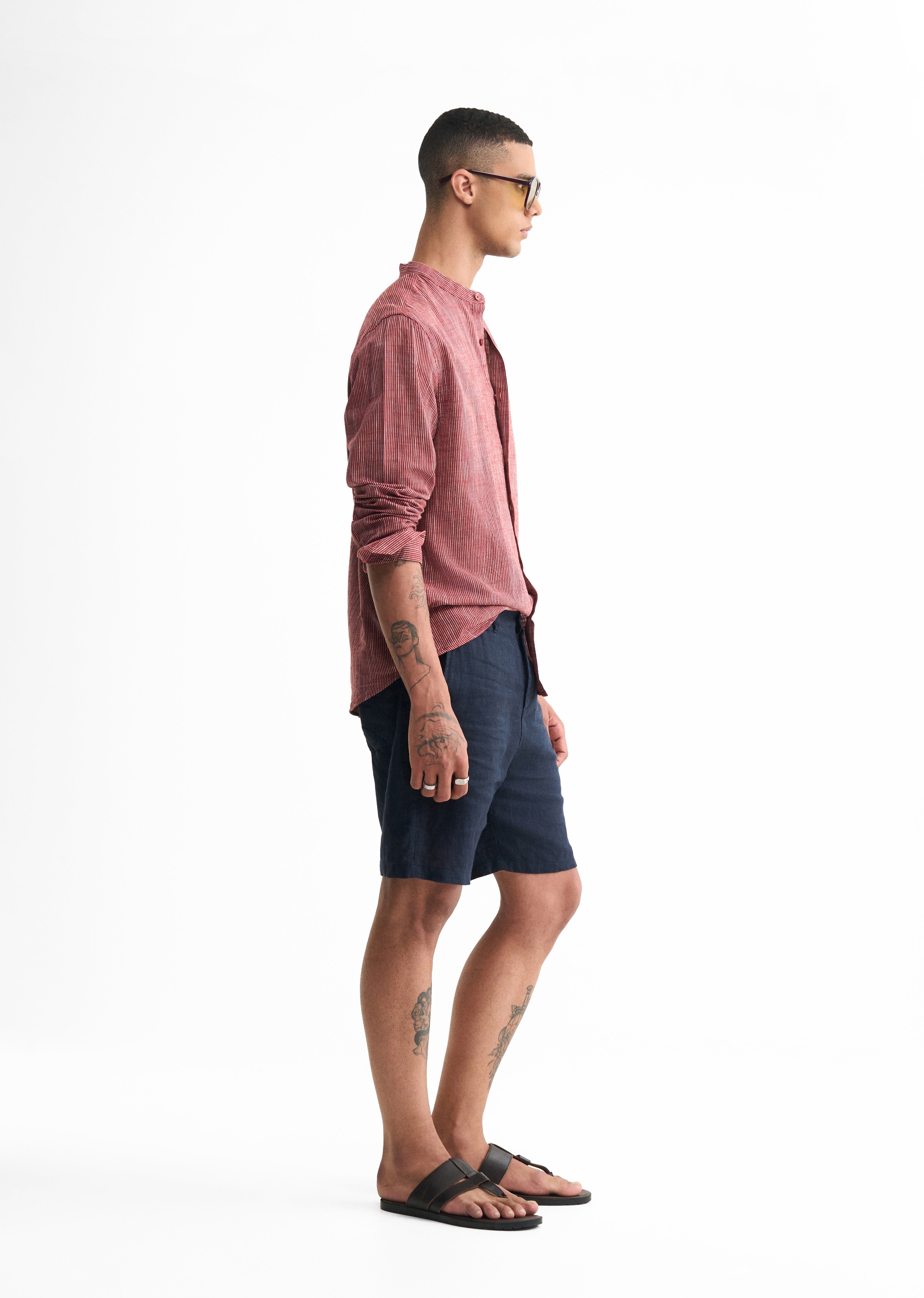 Brick Red Lyocell Cotton Stripe Shirt