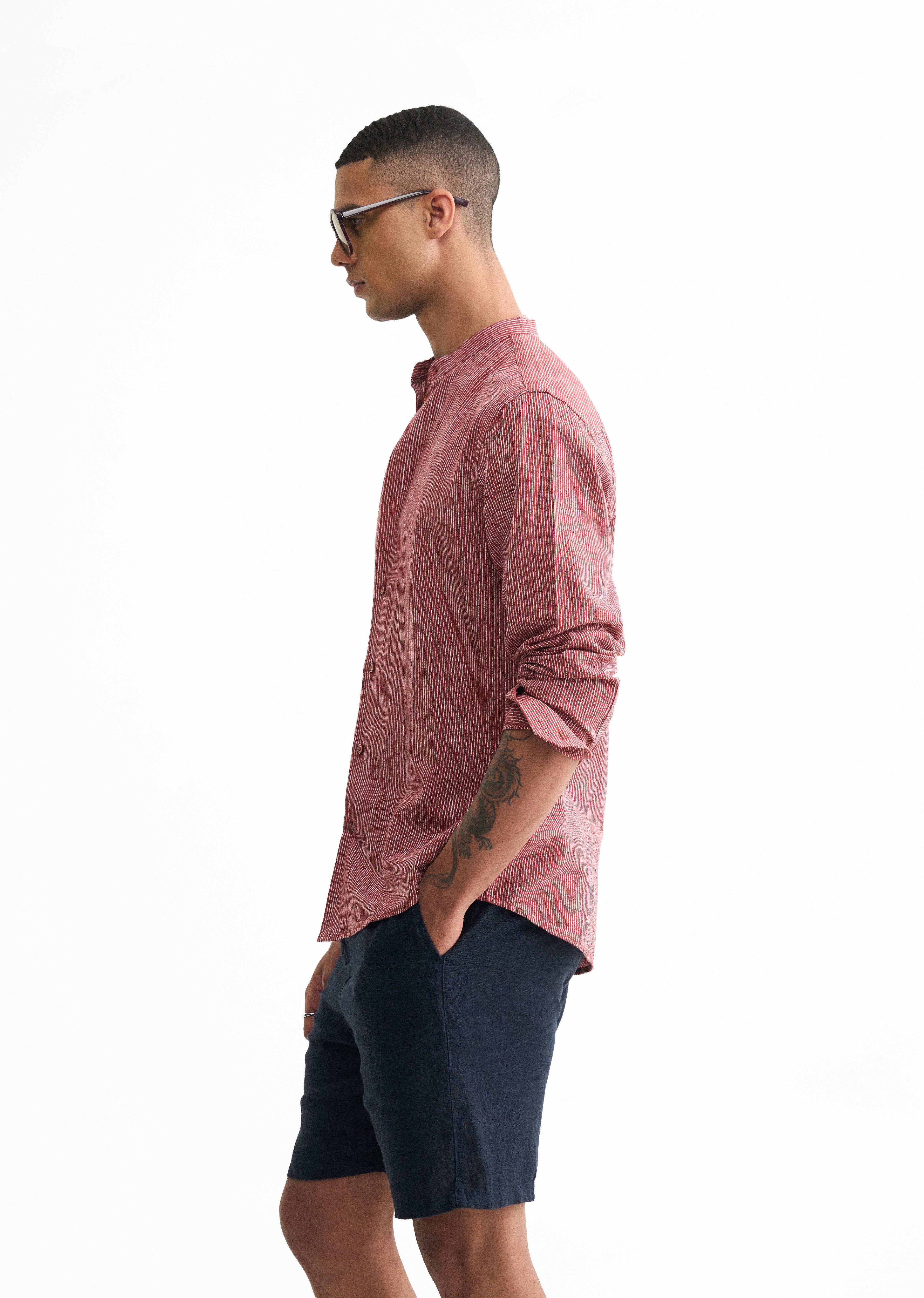 Brick Red Lyocell Cotton Stripe Shirt
