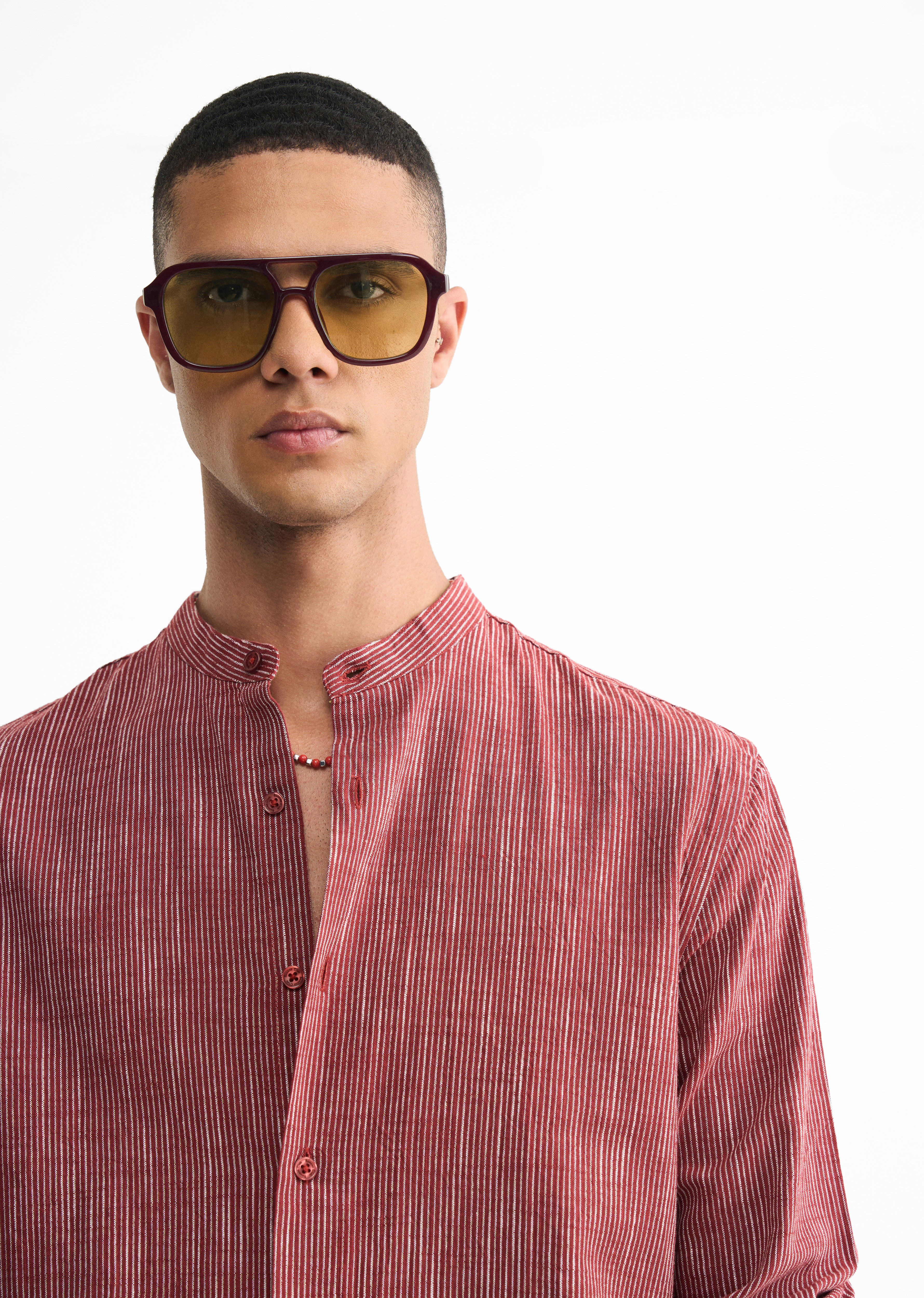 Brick Red Lyocell Cotton Stripe Shirt