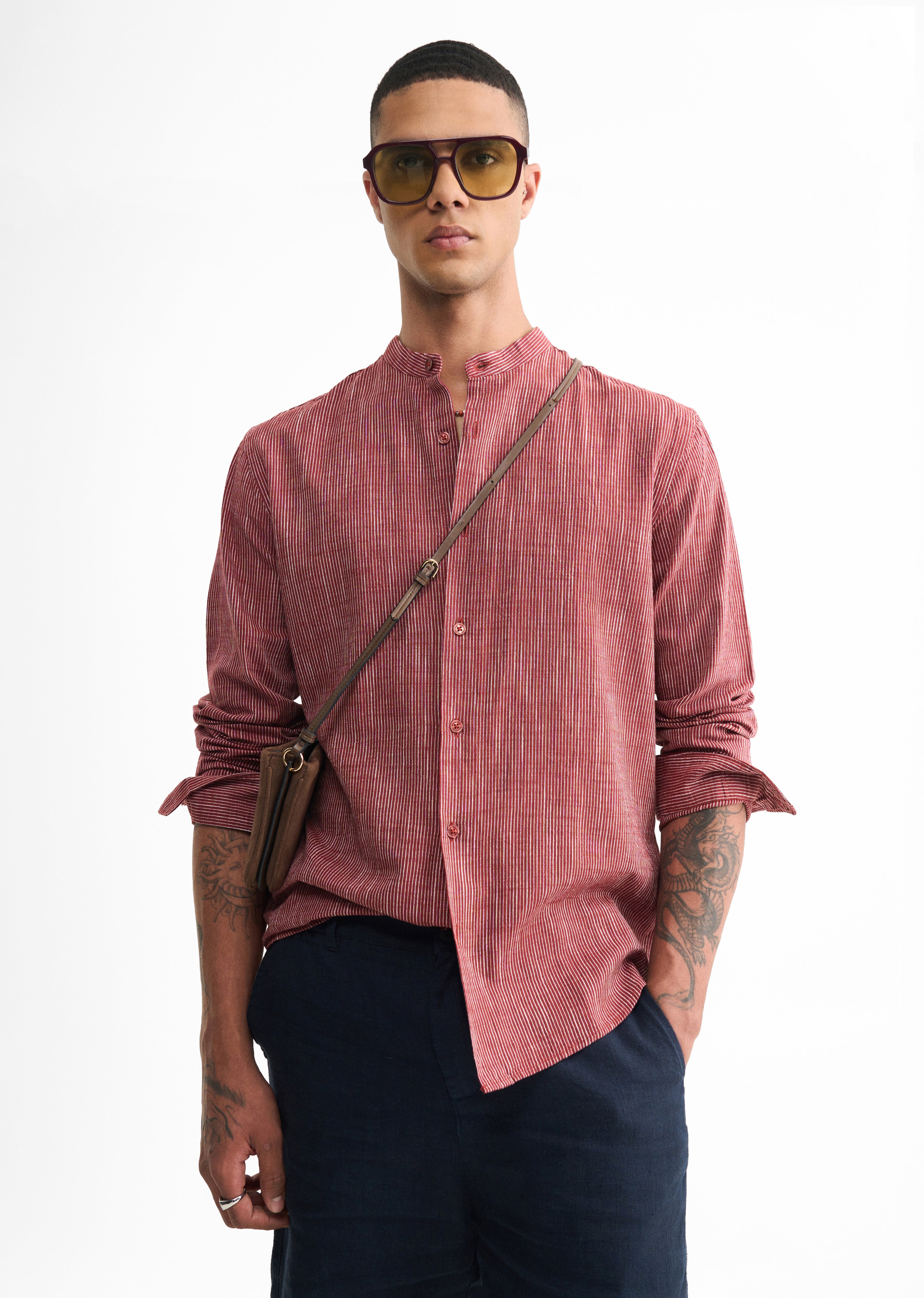 Brick Red Lyocell Cotton Stripe Shirt
