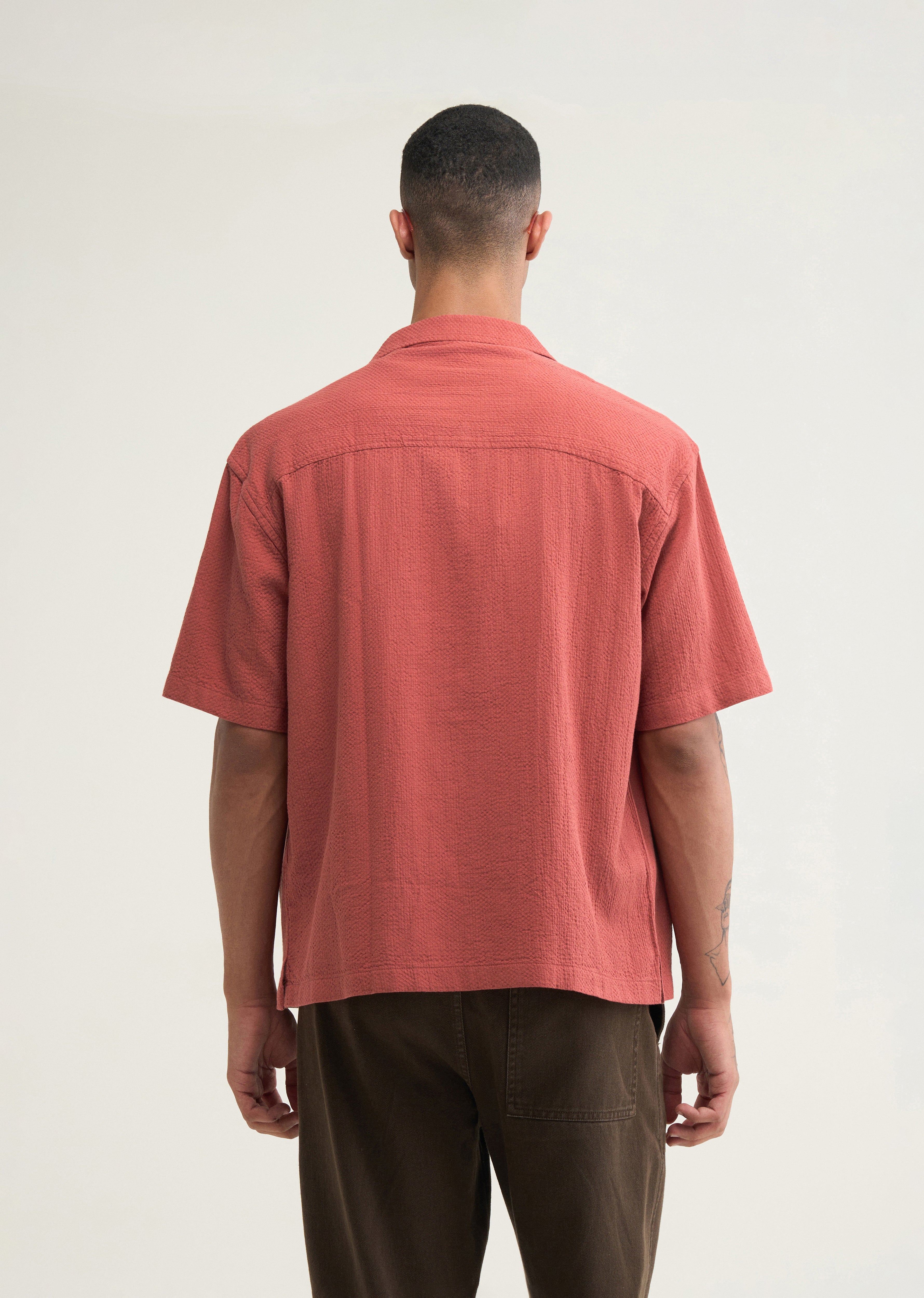 Brick Red Self Patterned Boxy Shirt
