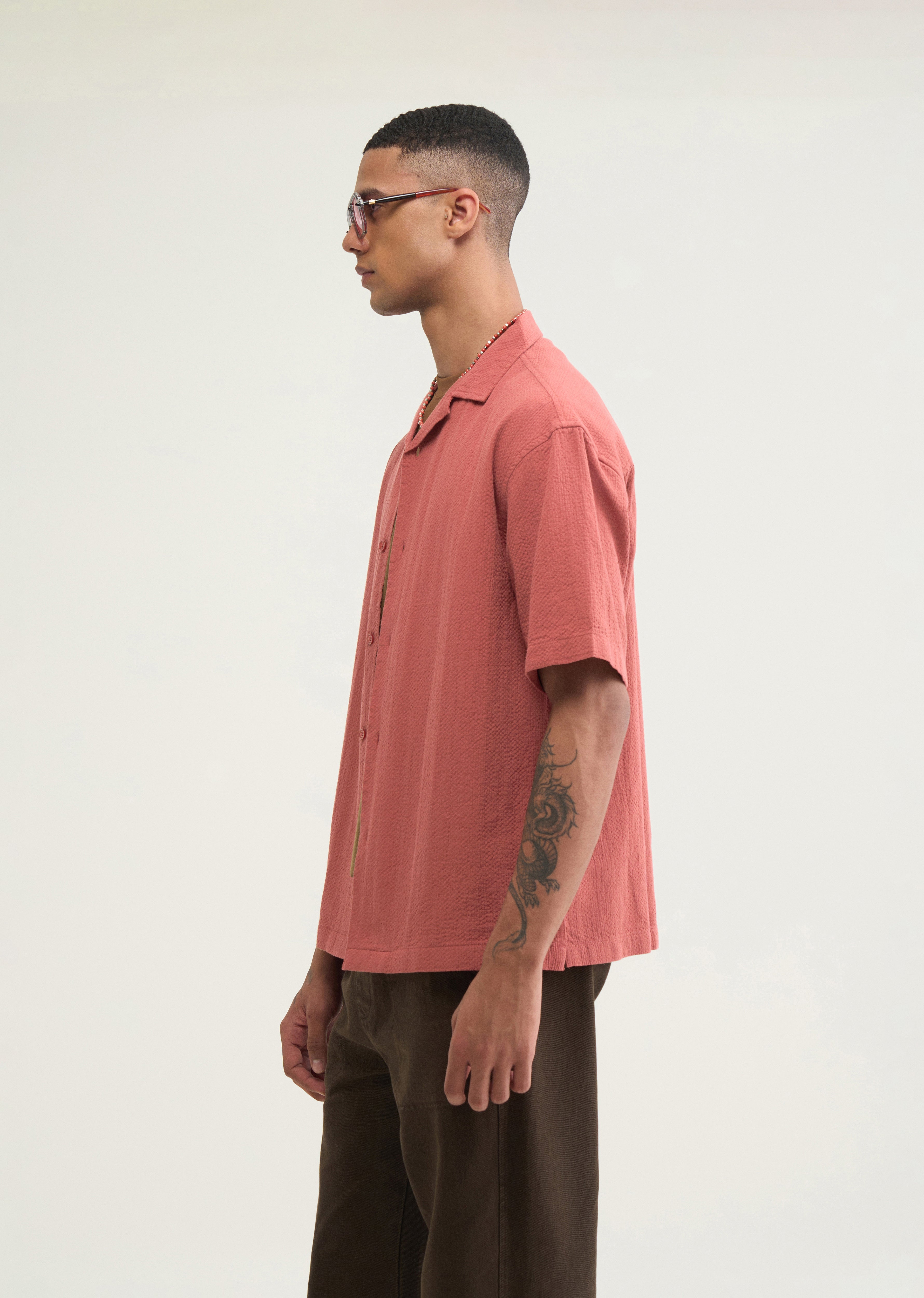 Brick Red Self Patterned Boxy Shirt