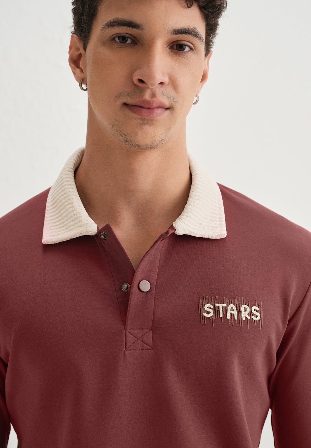 Brick Red Suede Collared Polo Sweatshirt