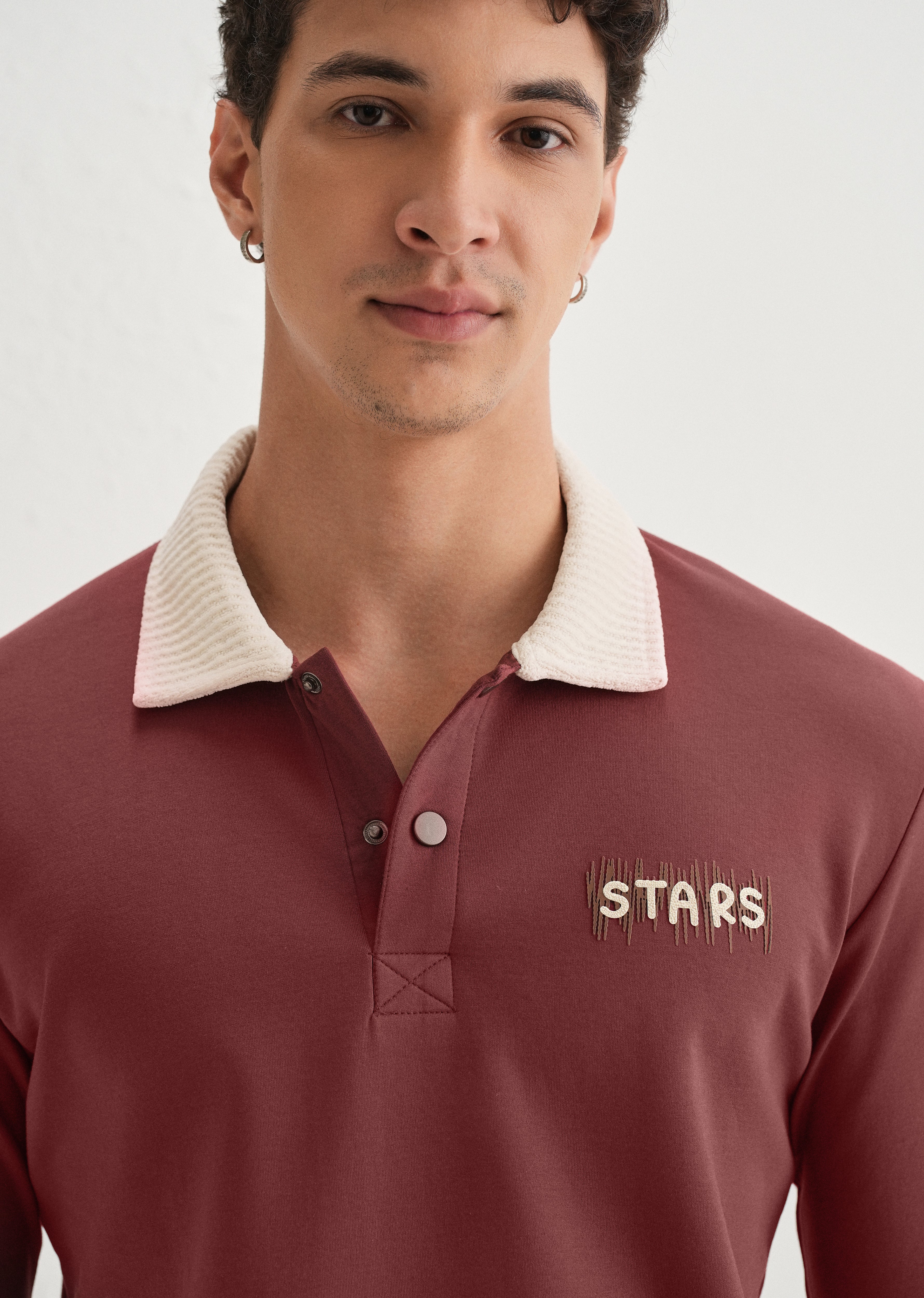 Brick Red Suede Collared Polo Sweatshirt