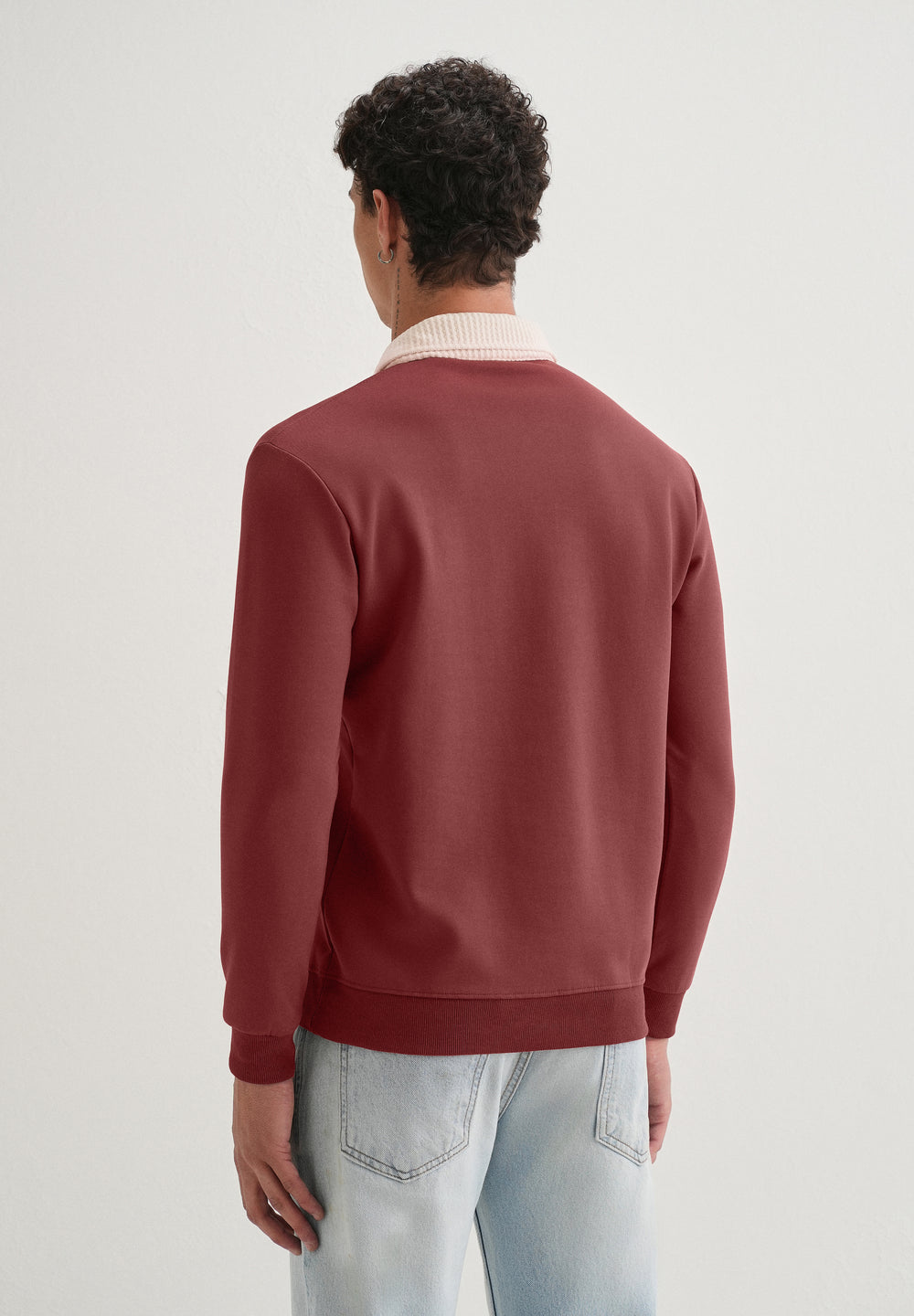 Brick Red Suede Collared Polo Sweatshirt