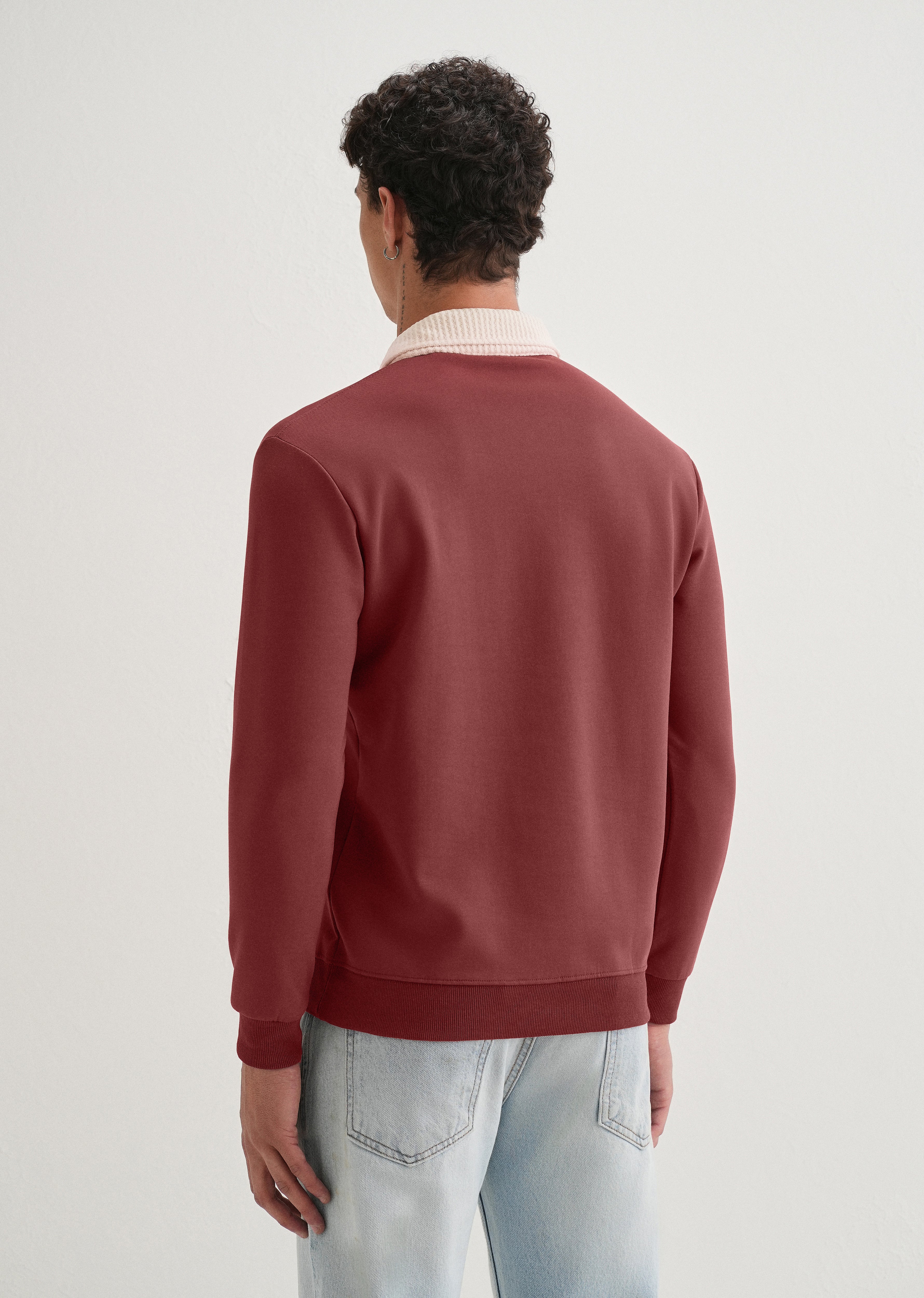 Brick Red Suede Collared Polo Sweatshirt