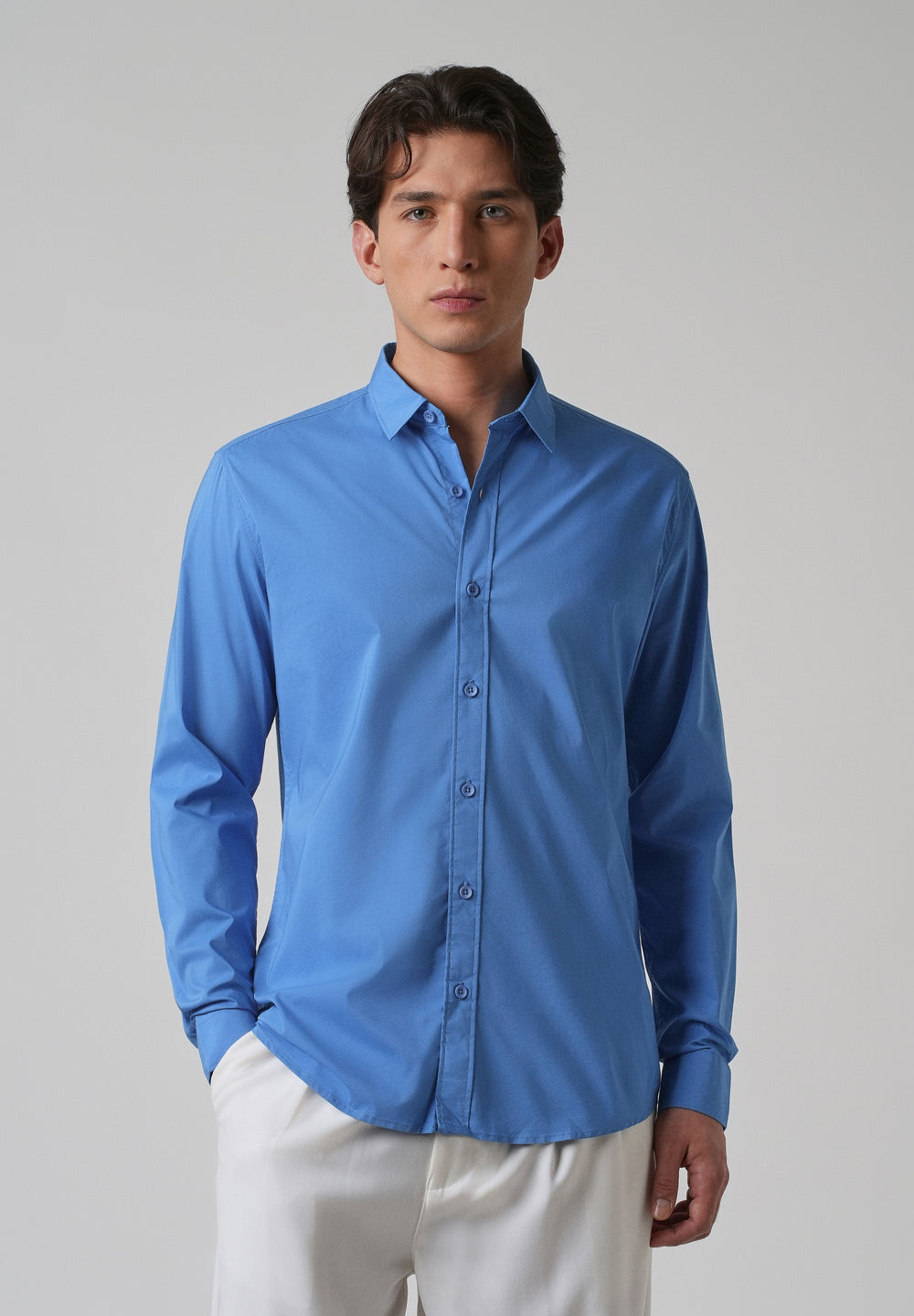 Bright Blue Plain Blended Cotton Shirt