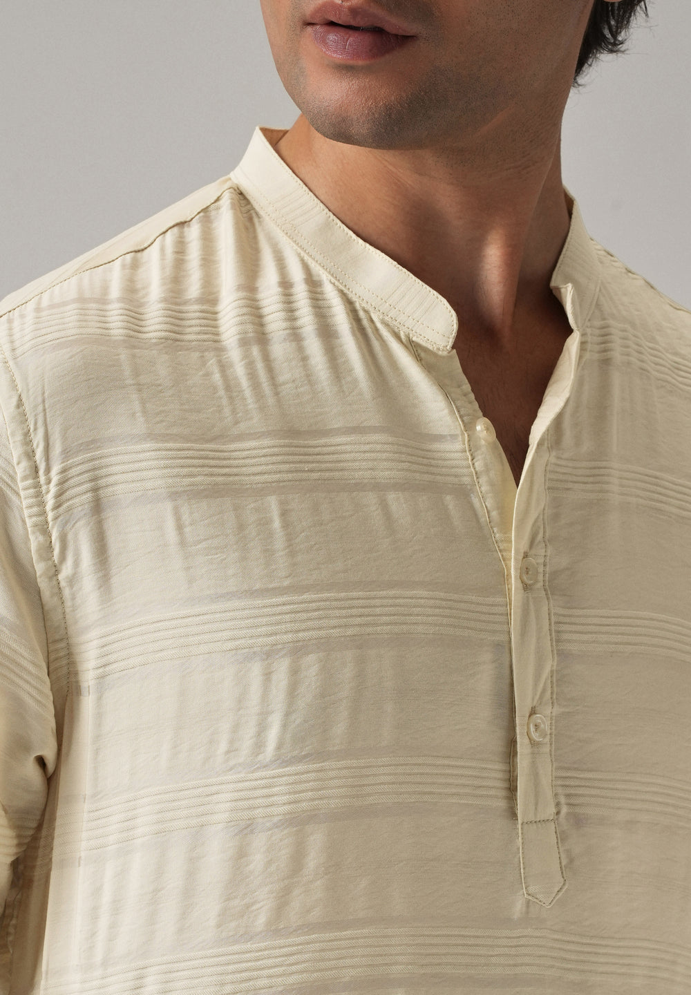 Bright Cream Nylon Stripe Kurta