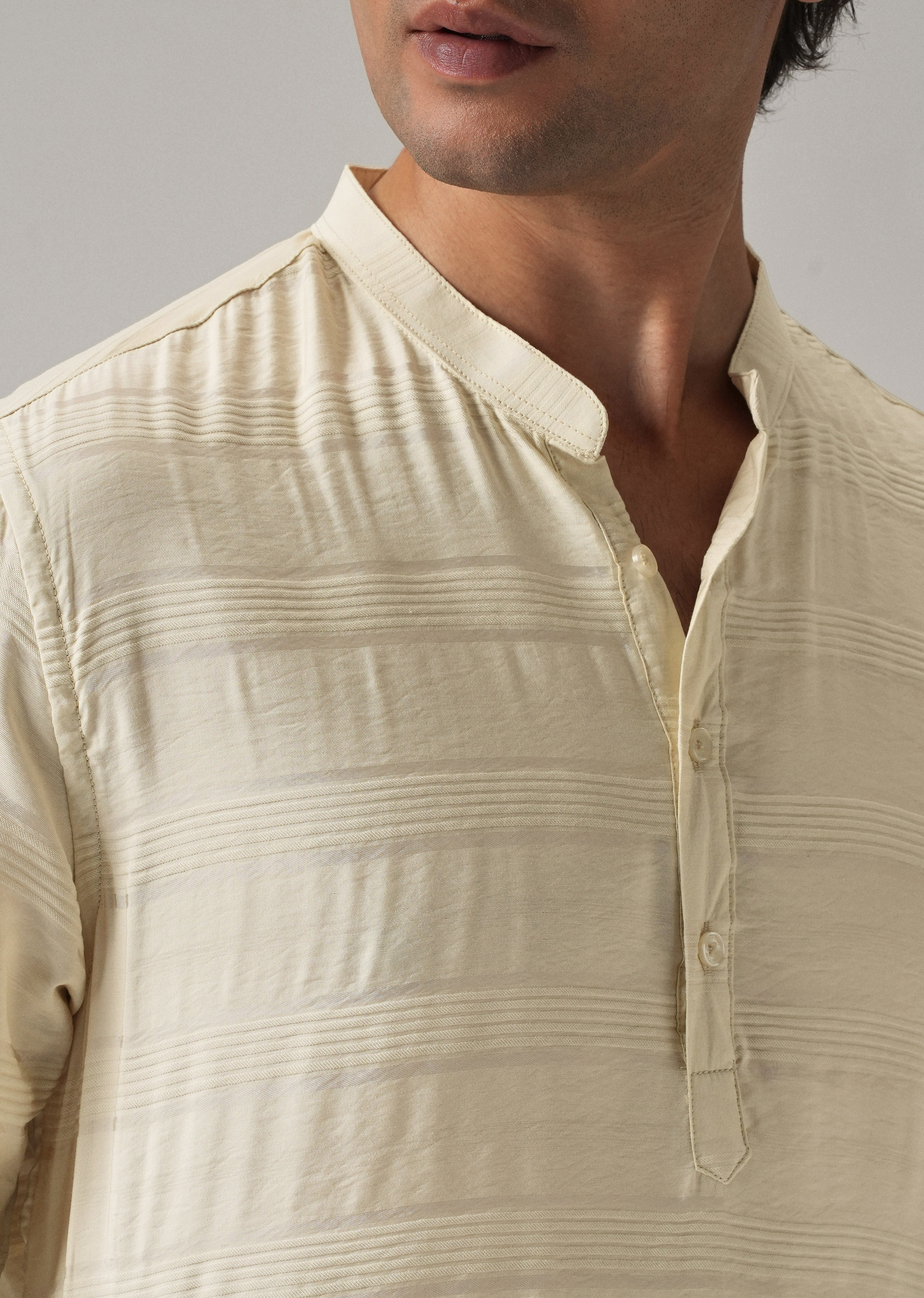 Bright Cream Nylon Stripe Kurta