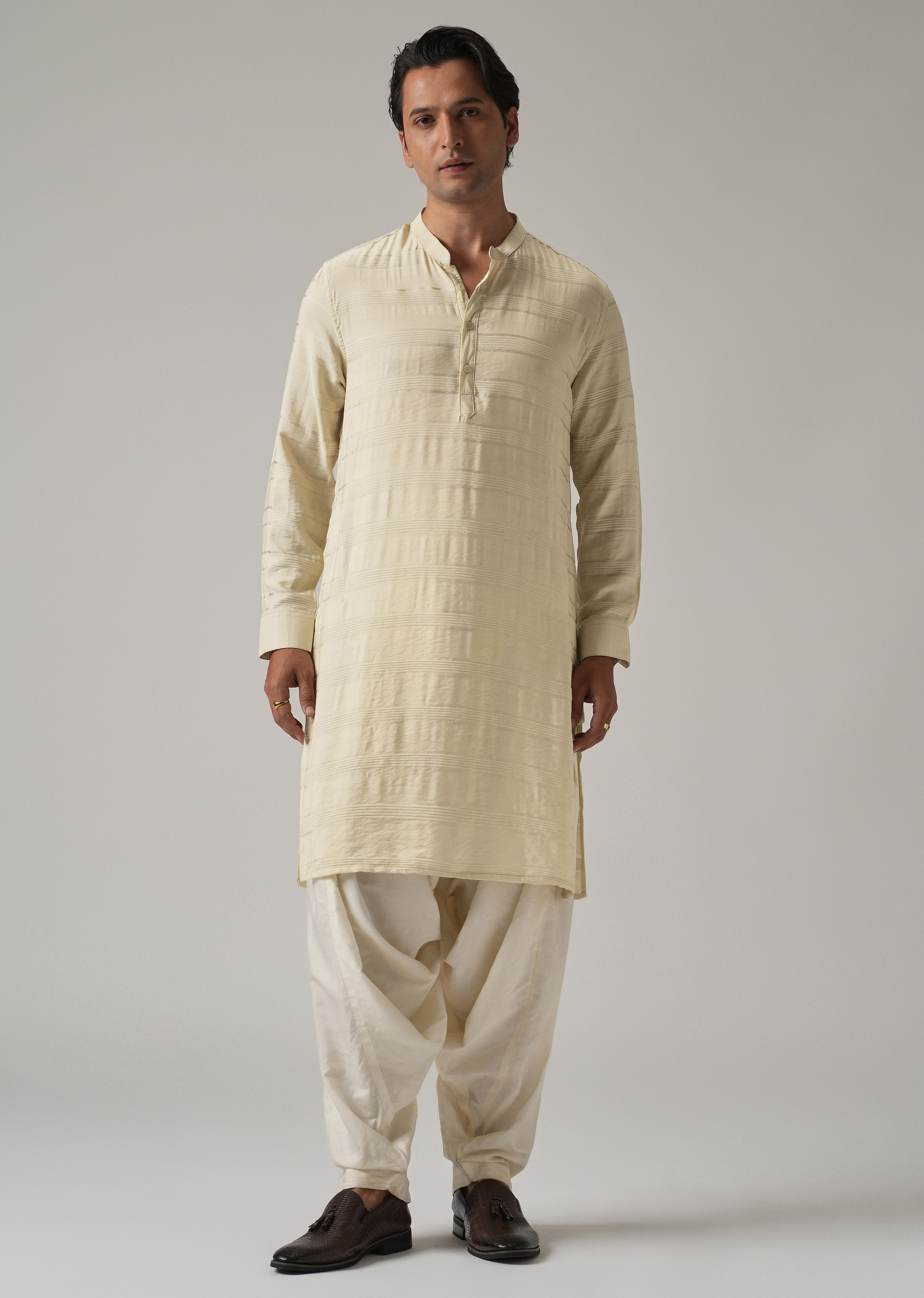 Bright Cream Nylon Stripe Kurta