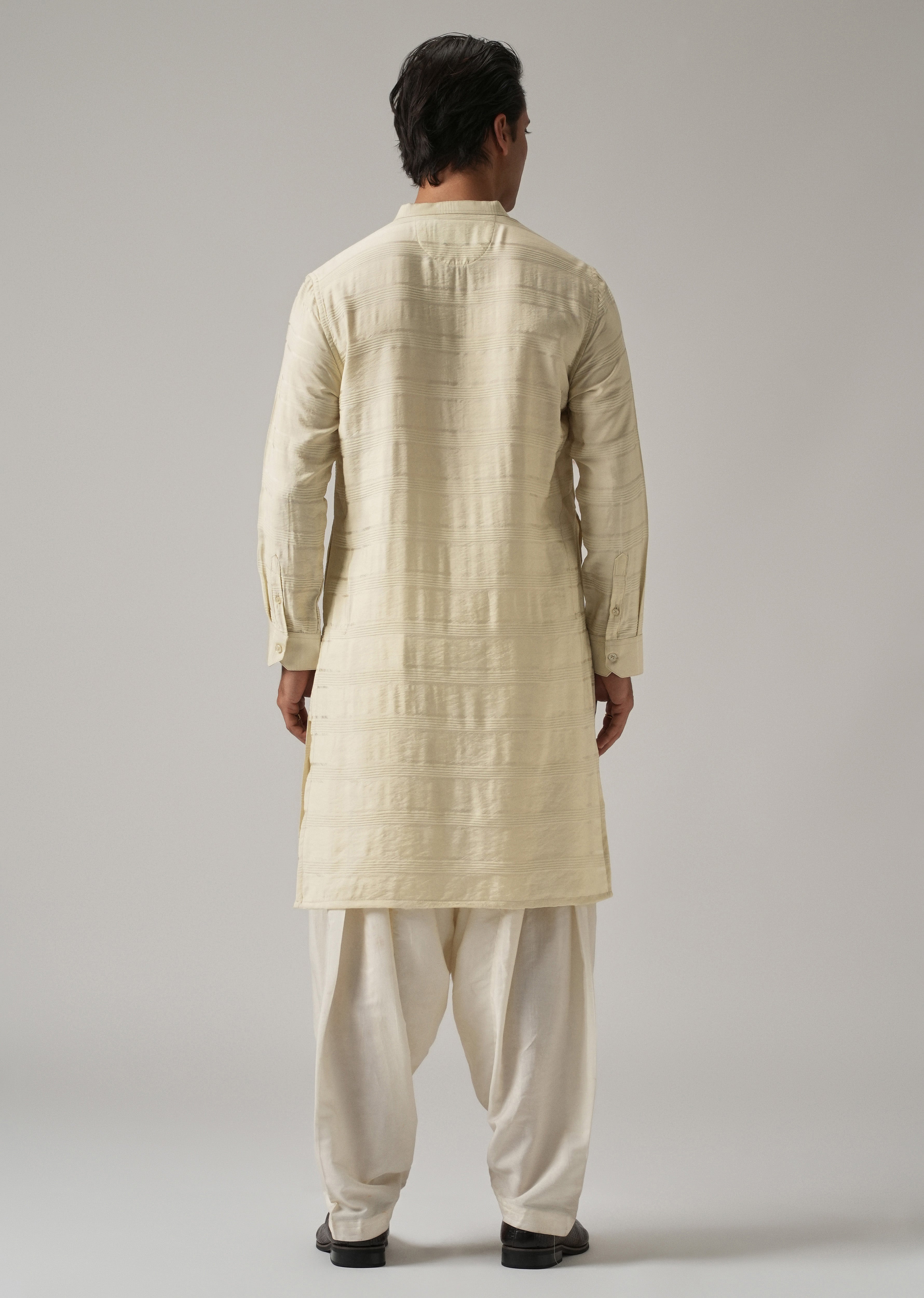 Bright Cream Nylon Stripe Kurta