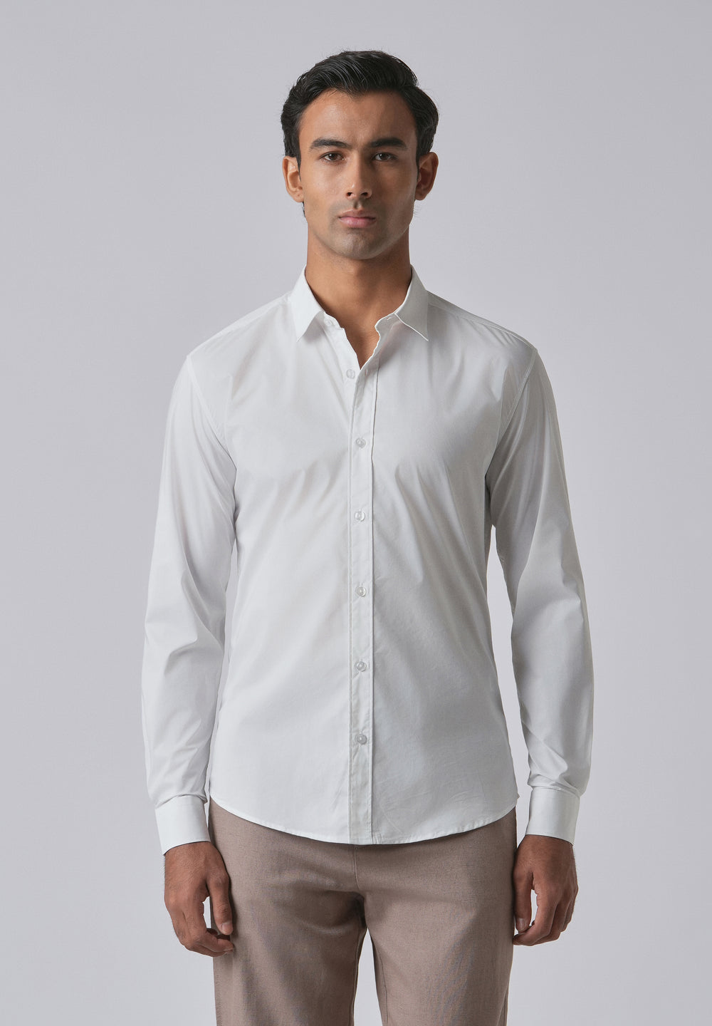 Bright White Plain Cotton Shirt