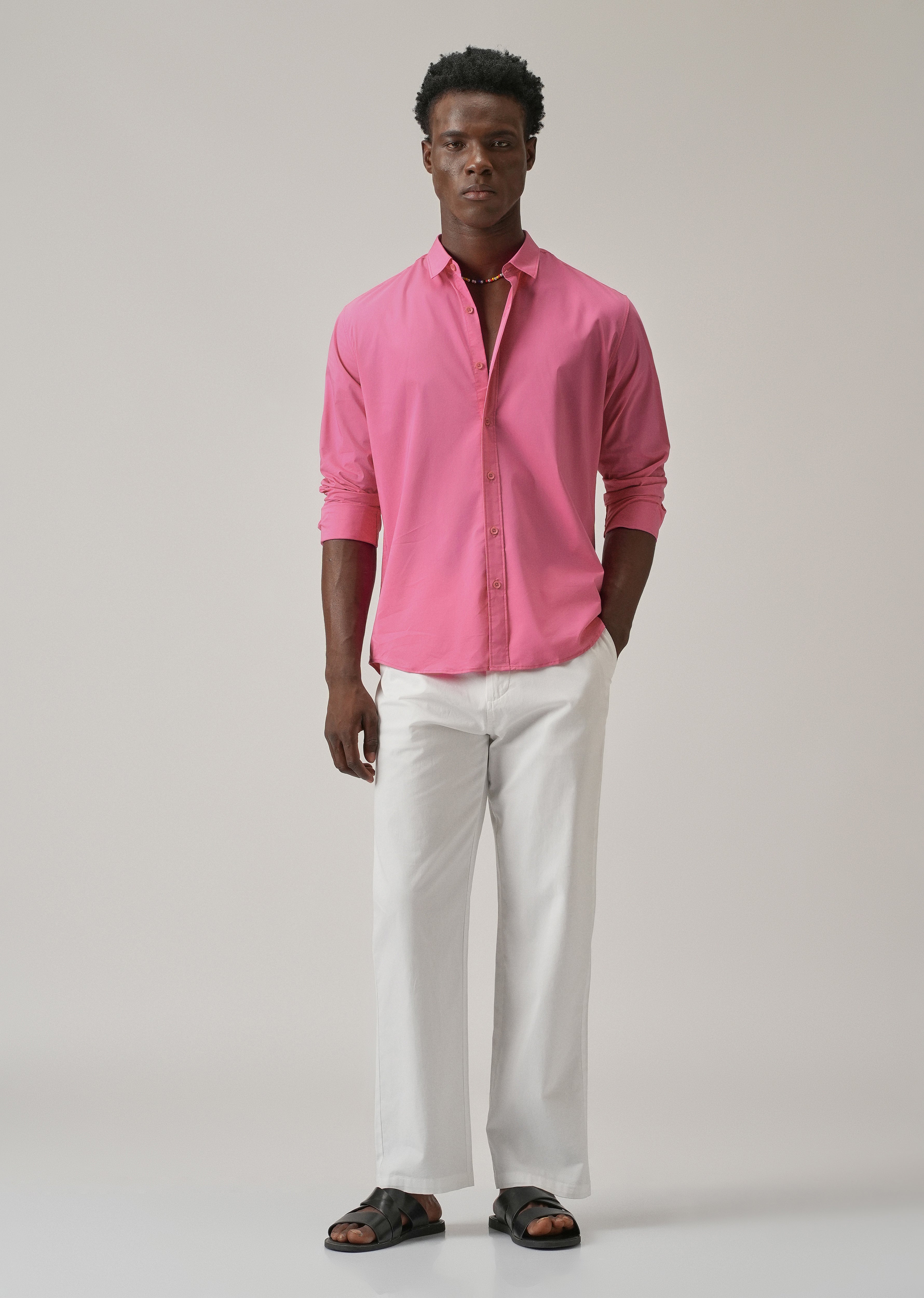 Bright Pink Plain Blended Cotton Shirt