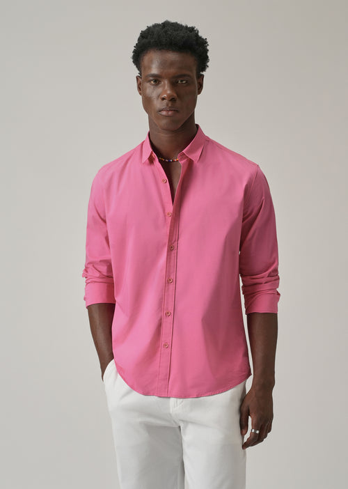Bright Pink Plain Cotton Shirt