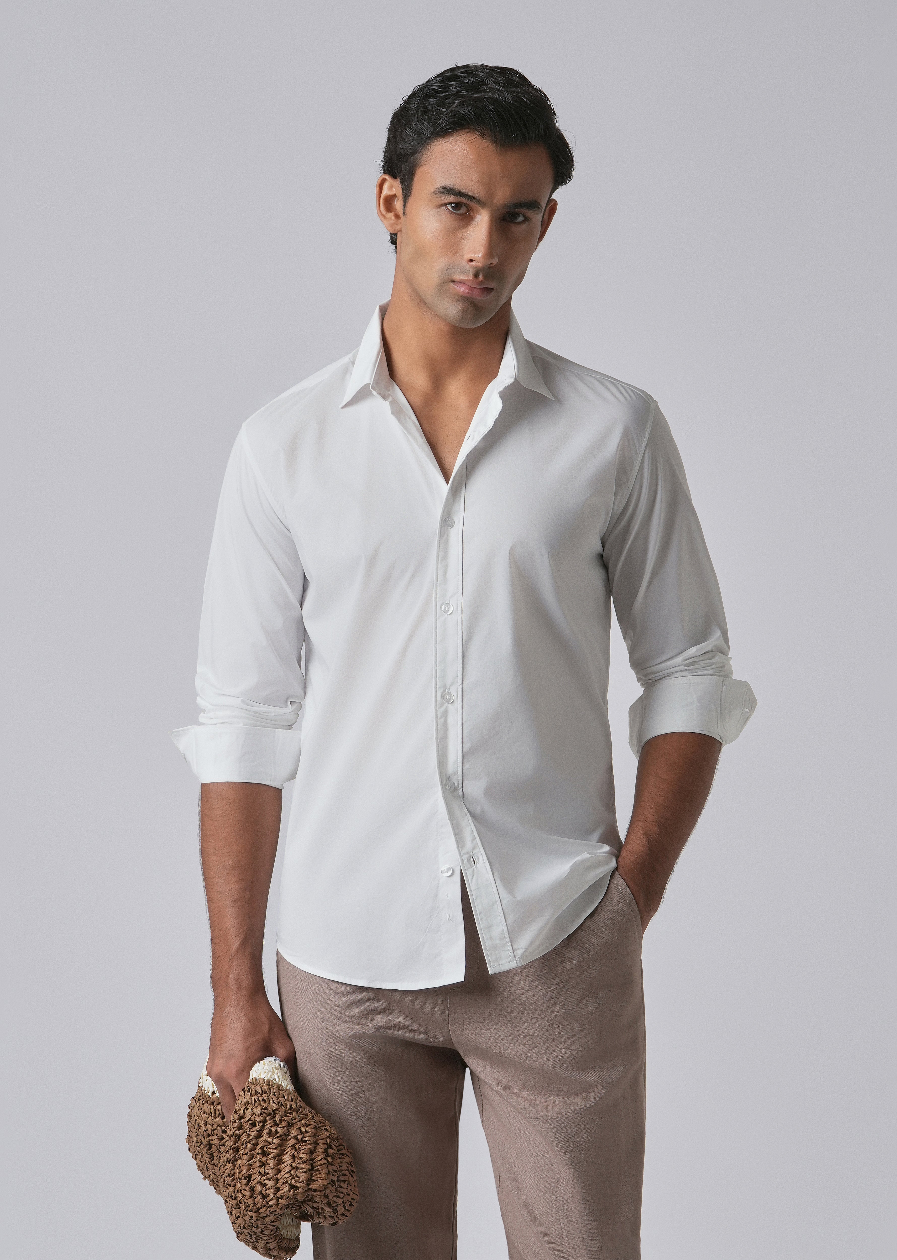 Bright White Plain Cotton Shirt