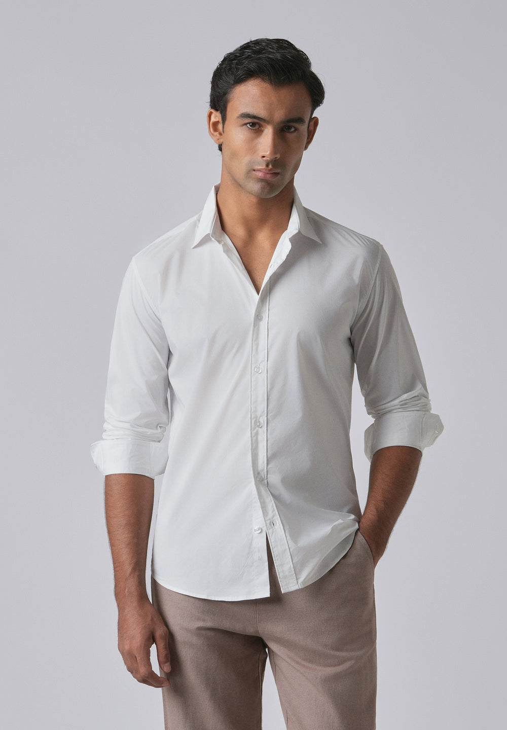 Bright White Plain Cotton Shirt