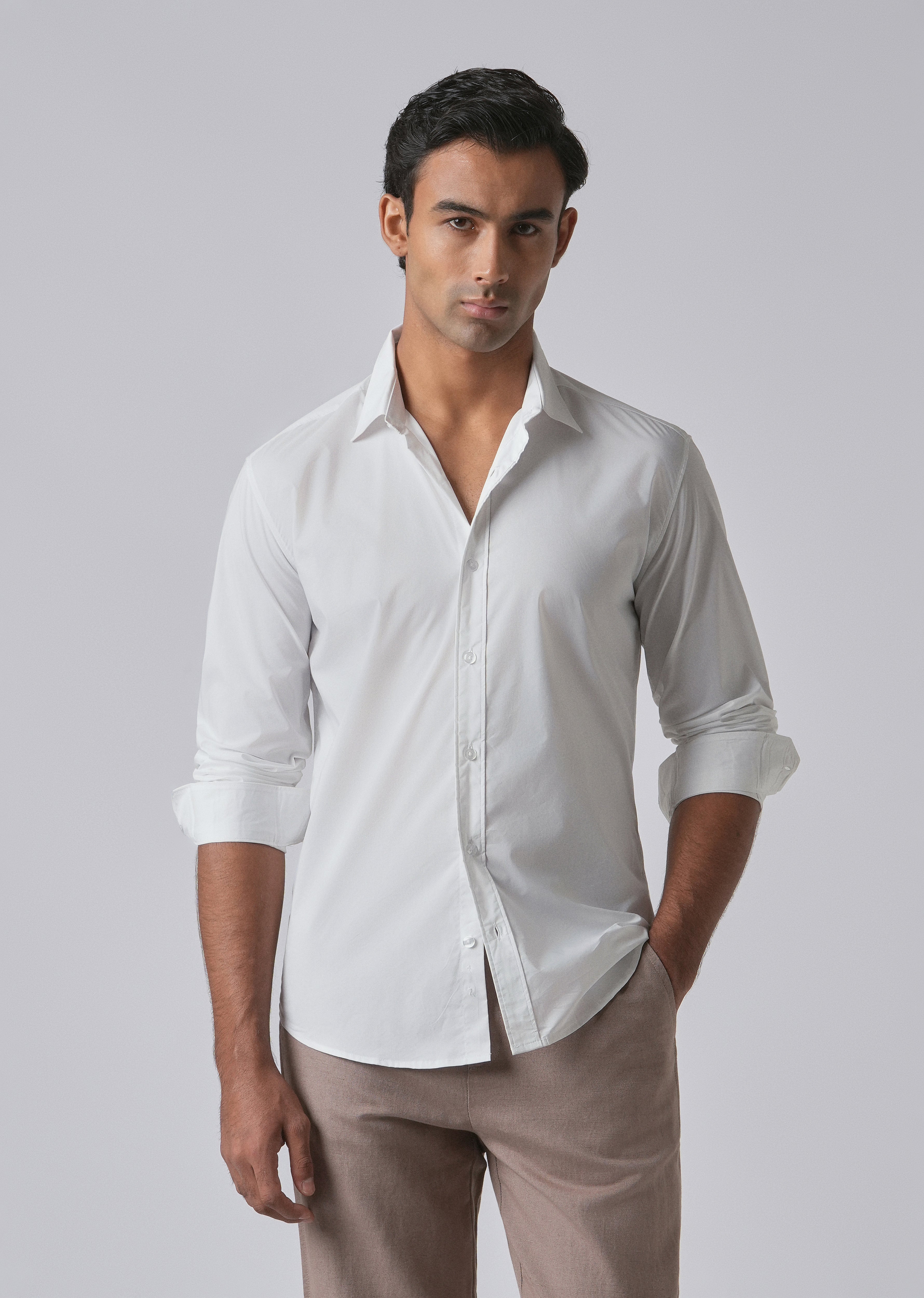 Bright White Plain Cotton Shirt